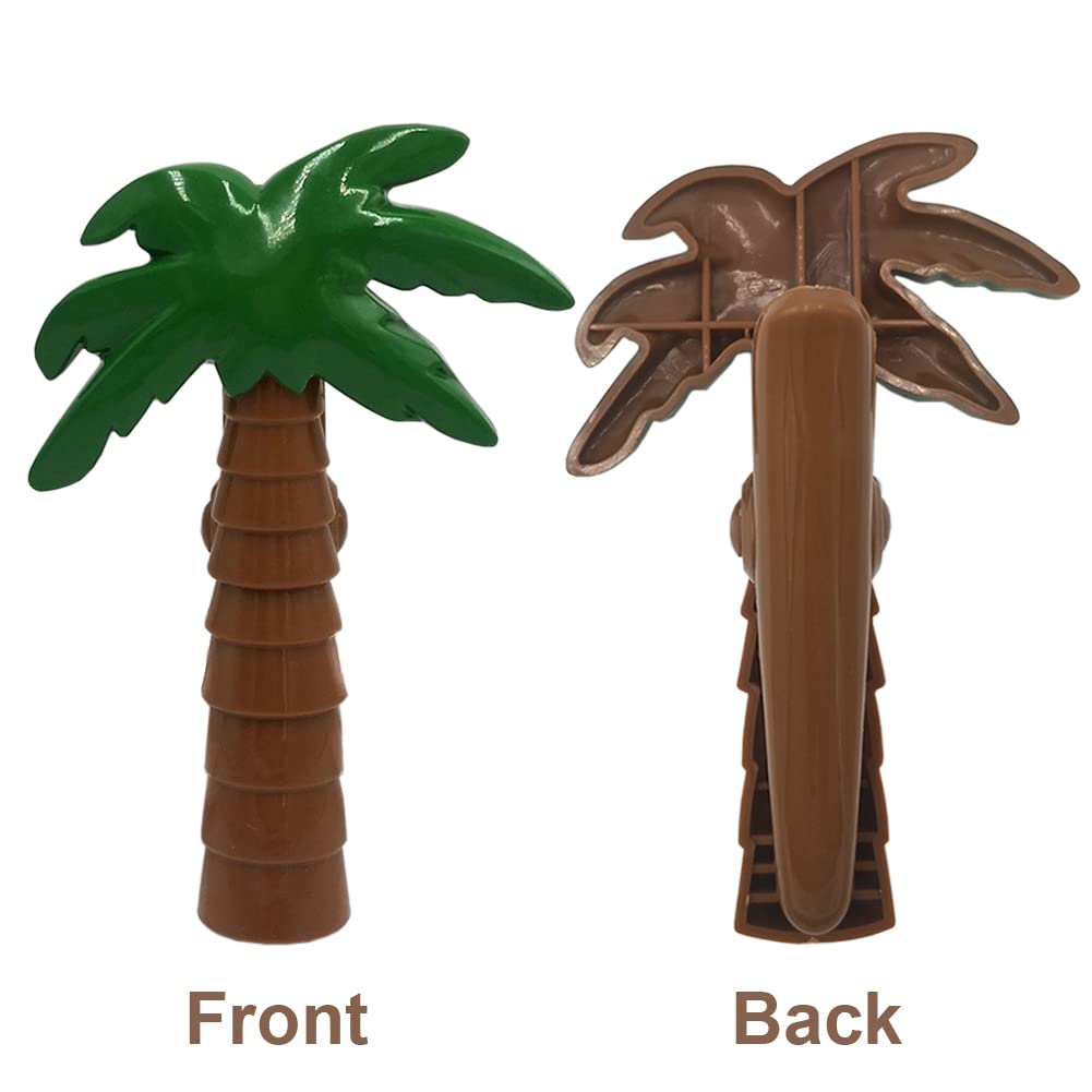4 Pack Large Plastic Beach Towel Clips - Palm Tree & Pineapple Design - Strong Clothespins for Hanging Towels on Beach Chairs, Pool Loungers & Cruise Chairs - Perfect for Vacation, Swimming & Outdoor Relaxation