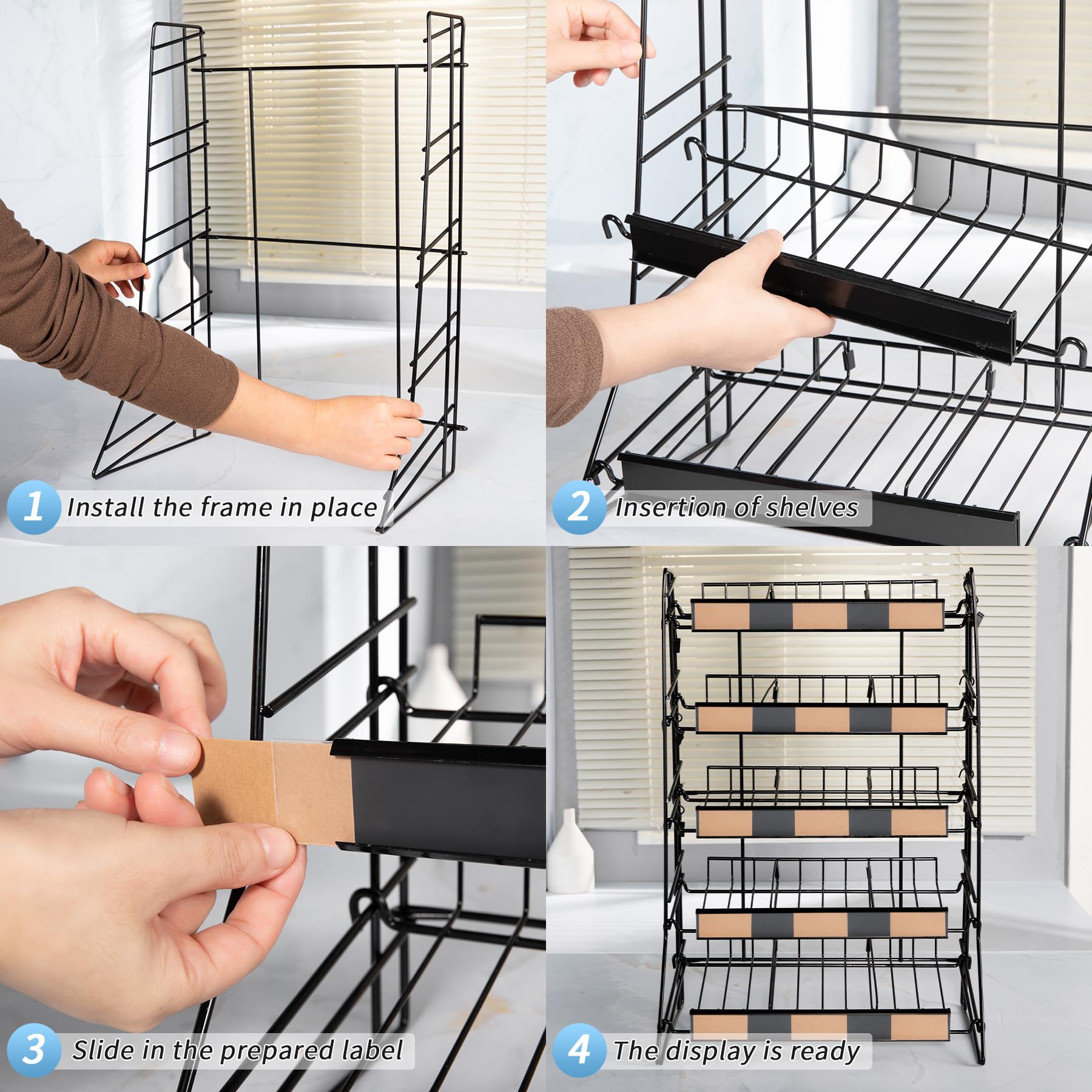 5-Tier Black Metal Candy Display Rack with Snack Clips - Versatile Countertop Snack Shelf & Chip Organizer for Retail Stores, Supermarkets, and Convenience Shops - Perfect for Candy, Chips, and Snack Organization