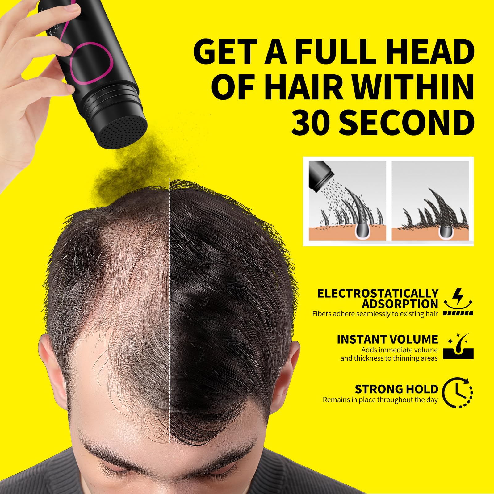 SEVICH Hair Building Fibers for Thinning Hair - Instant Thicker & Fuller Look - Natural Hair Powder for Men & Women - 25g Black - Perfect for Daily Use, Special Occasions & Confidence Boosting