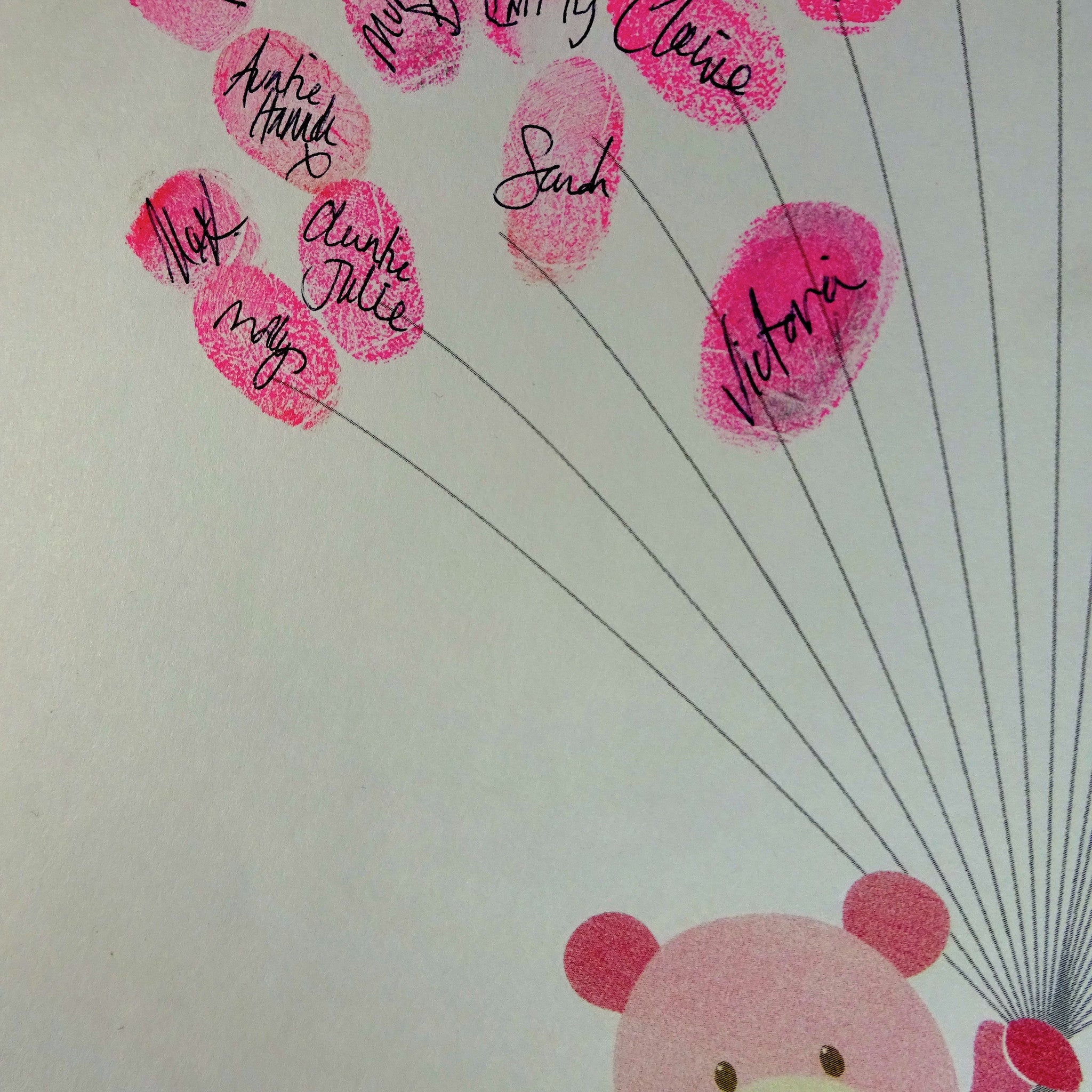 Personalized Fingerprint Art - Pink Teddy Bear Custom Gift for Baby Shower, Birthday, Anniversary & Nursery Decor