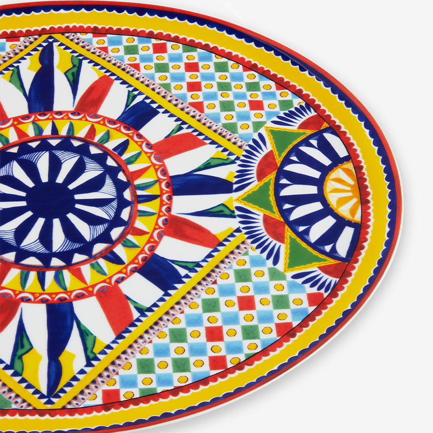 Dolce & Gabbana Casa Carretto Medium Oval Serving Plate - Elegant Italian Ceramic Tray for Appetizers, Desserts & Entertaining | Perfect for Dinner Parties, Weddings & Home Decor