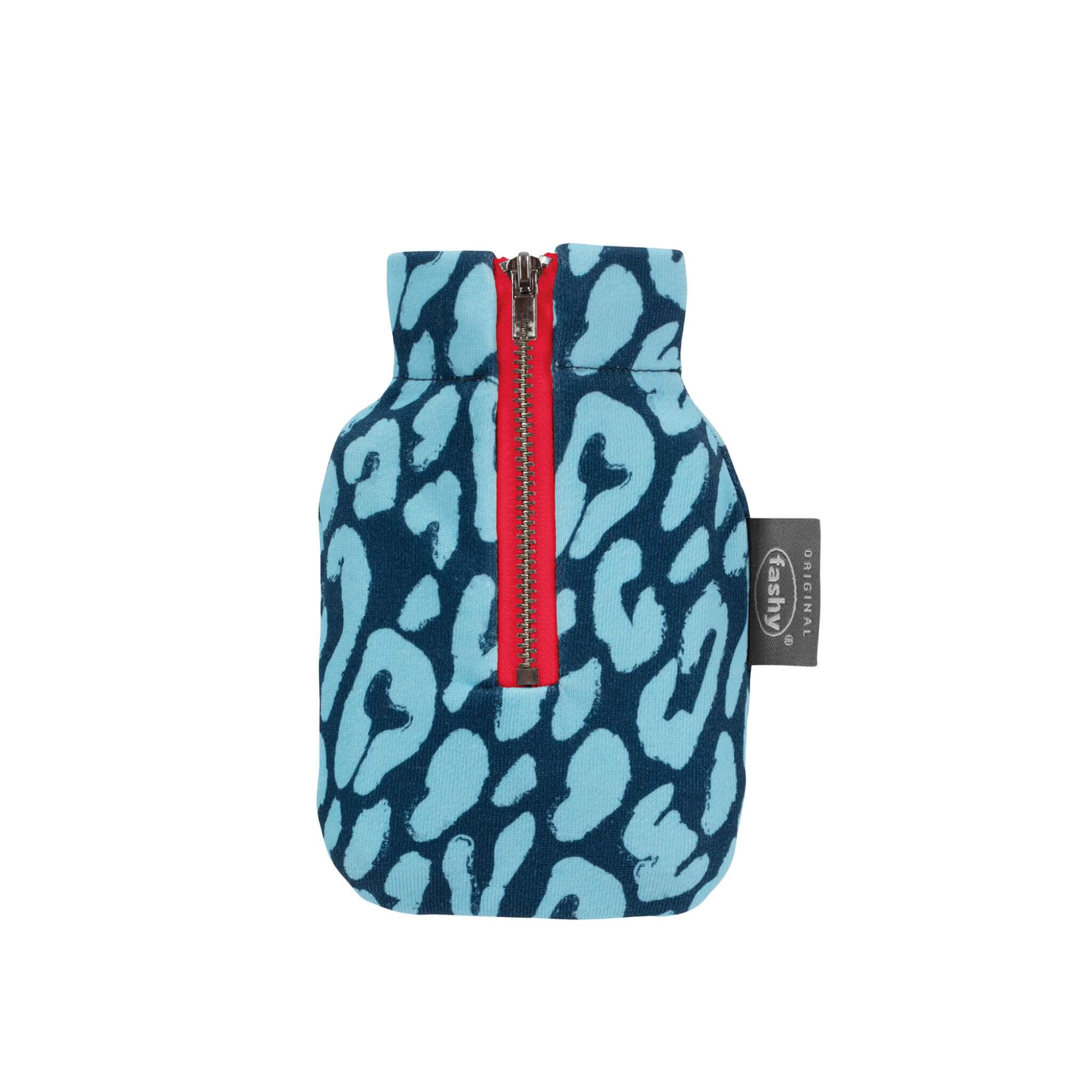 0.3L Mini Hot Water Bottle with Blue & Aqua Leo Pattern Zip Cover - Portable Pocket Warmer for Cold Weather, Travel, and Home Use