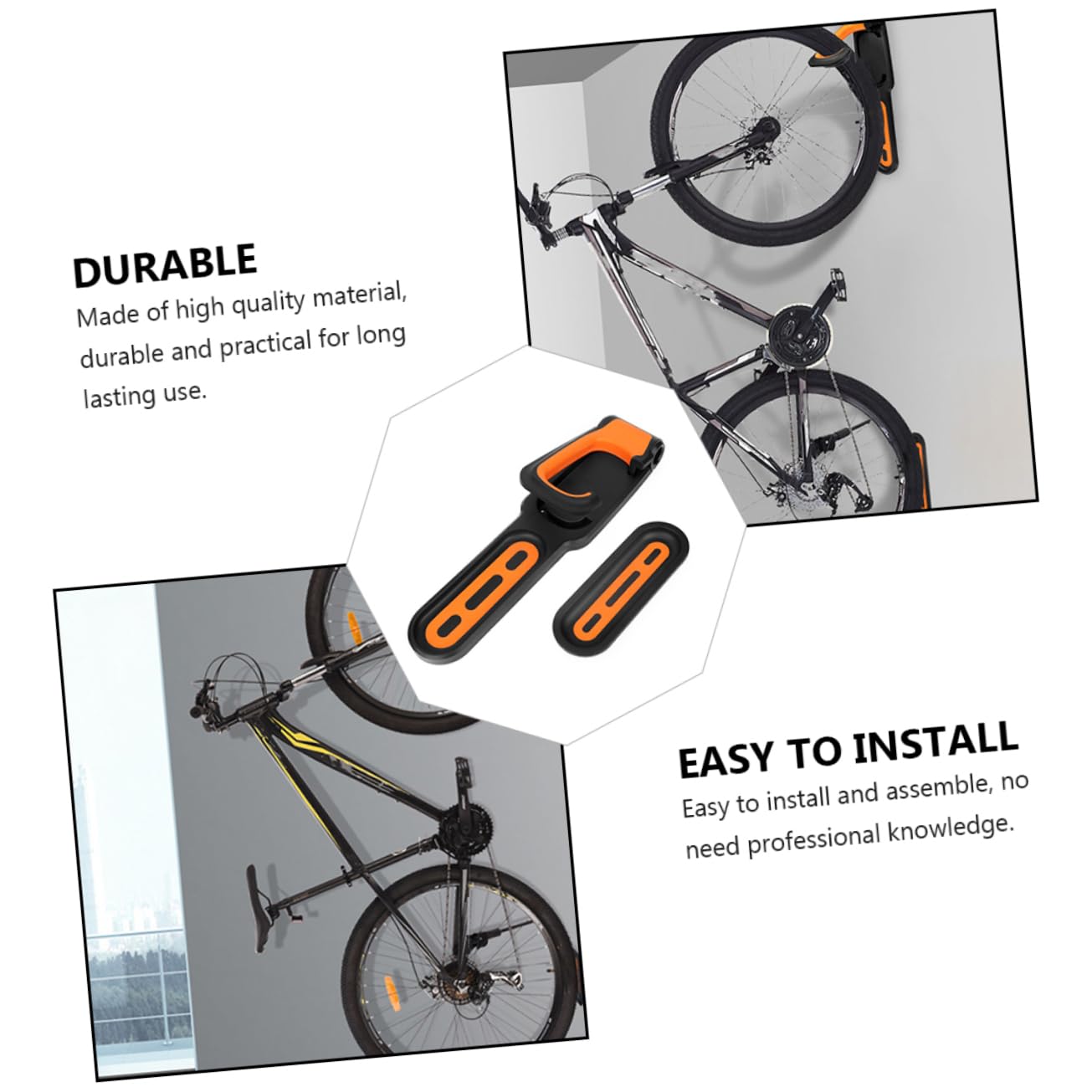 INOOMP 3-Pack Heavy Duty Bike Hooks - Wall Mounted Bicycle Storage Hanger for Garage, Shed & Home Organization - ABS Plastic Bike Accessories for Space Saving Storage