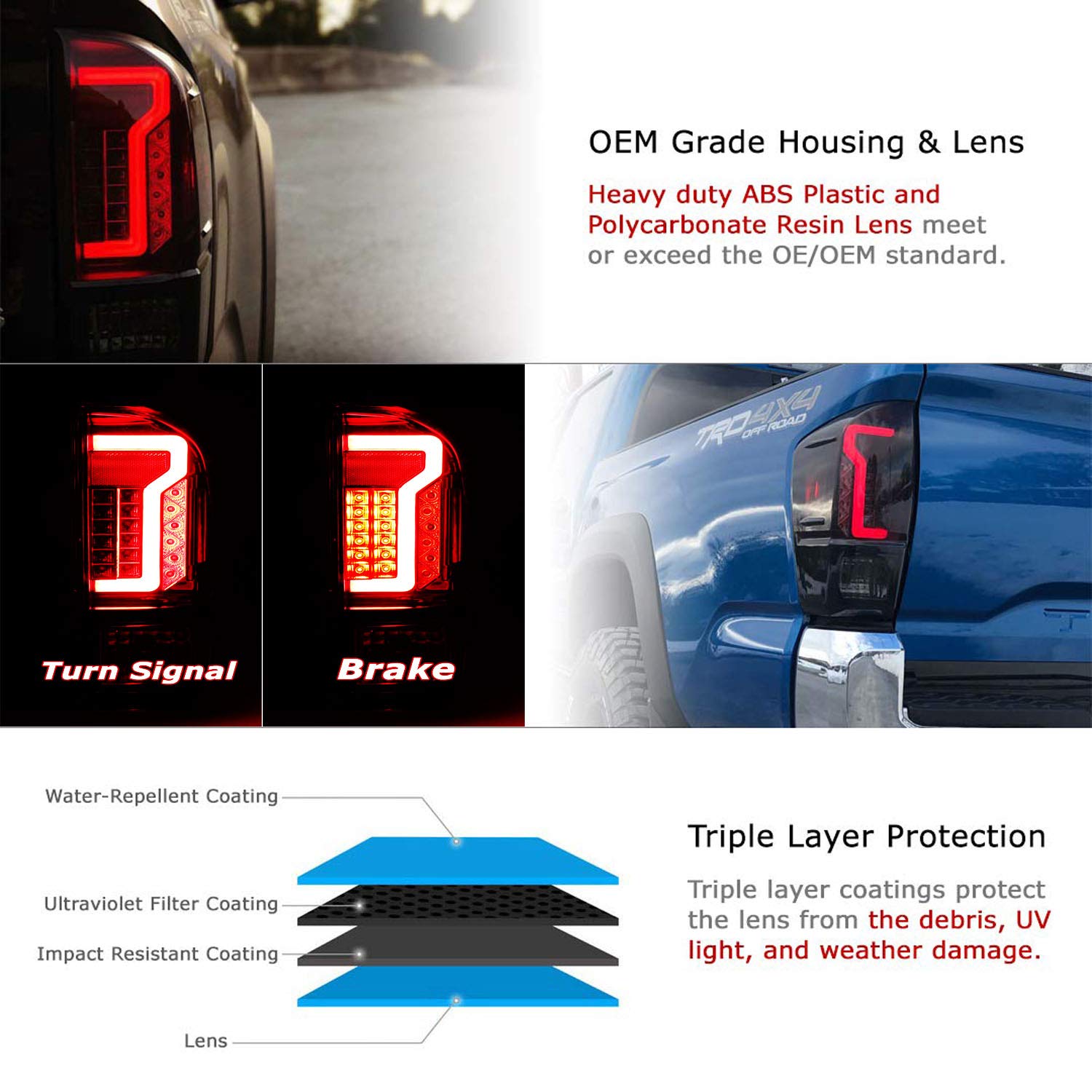 iJDMTOY Smoked Lens Full LED Taillight Lamps with LED Reverse Light Replacement Bulbs Kit for 2016-2023 Toyota Tacoma - Complete LED Tail, Brake, Running & Turn Signal Lights - Upgrade for Night Driving & Enhanced Safety
