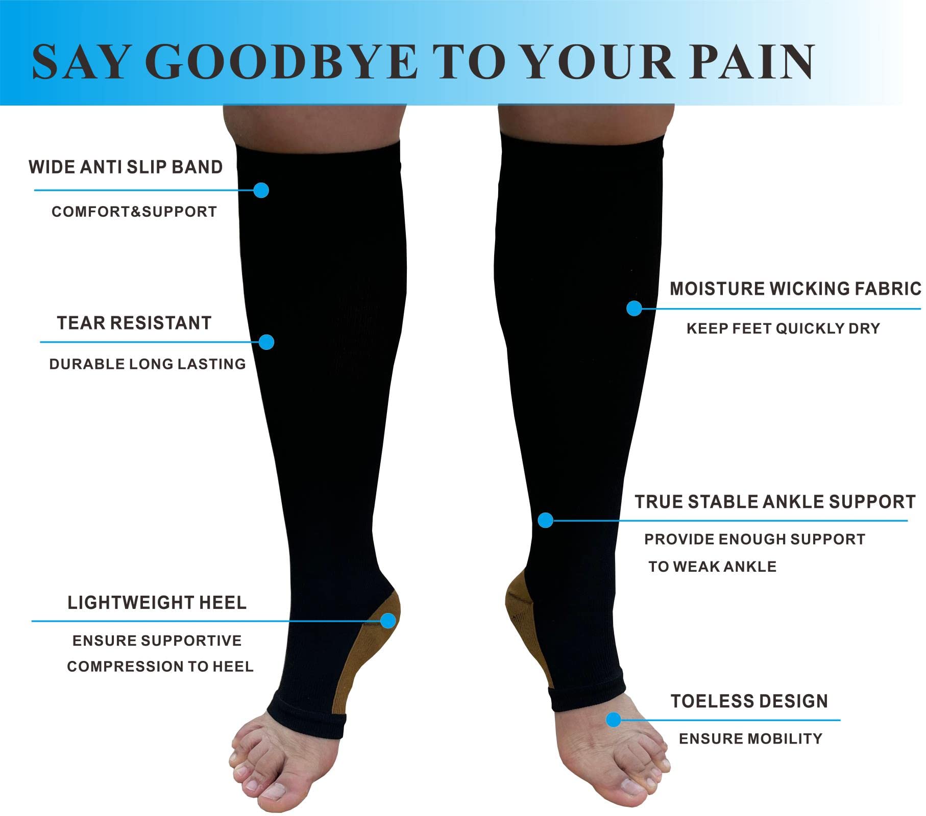 Copper Open Toe Compression Socks for Women & Men - 4 Pairs Toeless Compression Stockings for Nurses, Runners & Travelers - Improve Circulation & Reduce Swelling
