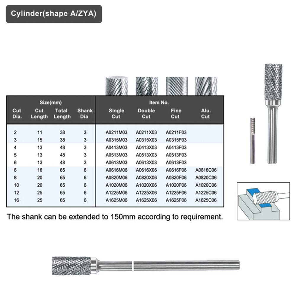 SA-5 Tungsten Carbide Rotary Burr File - 1/2
