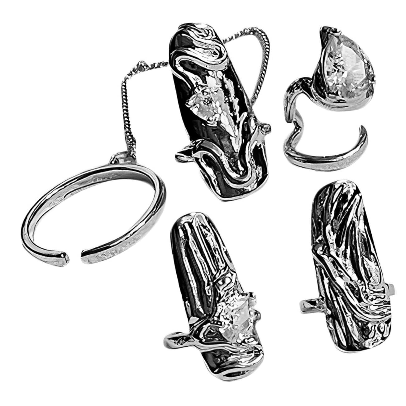 Minkissy 4pcs Silver Metal Nail Rings - Gothic Nail Charms & Embellishments for Women, Ladies Jewelry Accessories - Perfect for Manicures, Halloween, Goth Fashion & Nail Art