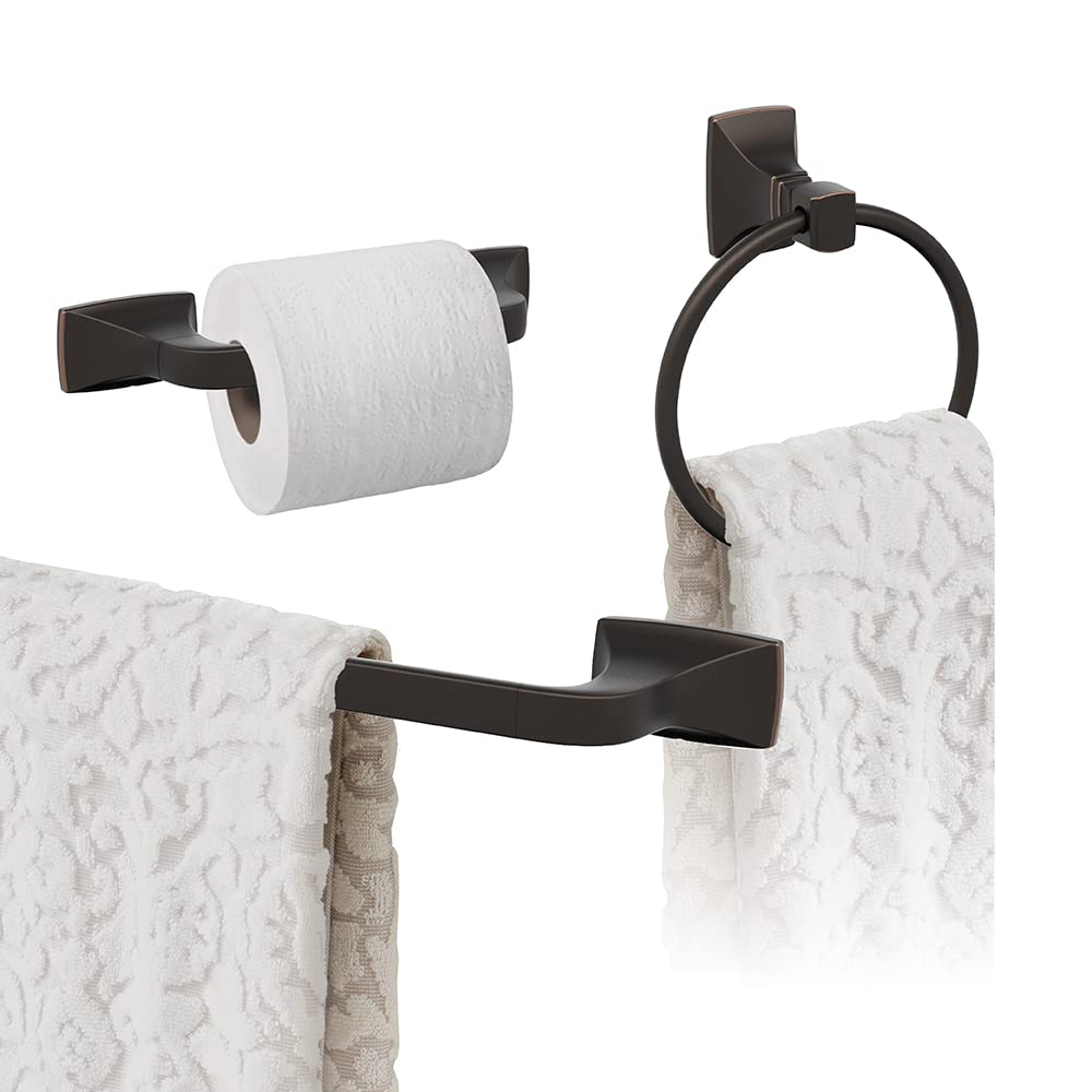 Amerock Oil Rubbed Bronze 18 Inch Towel Bar Set - 3 Piece Bathroom Hardware Accessories for Shower, Spa & Luxury Home Decor (457mm)