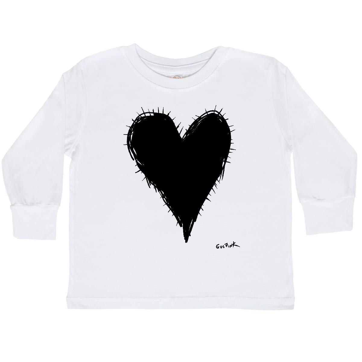 Inktastic Stitched Black Heart Toddler Long Sleeve T-Shirt - Gus Fink Studios | Cute Graphic Tee for Boys & Girls | Perfect for Playdates, Family Photos & Everyday Wear