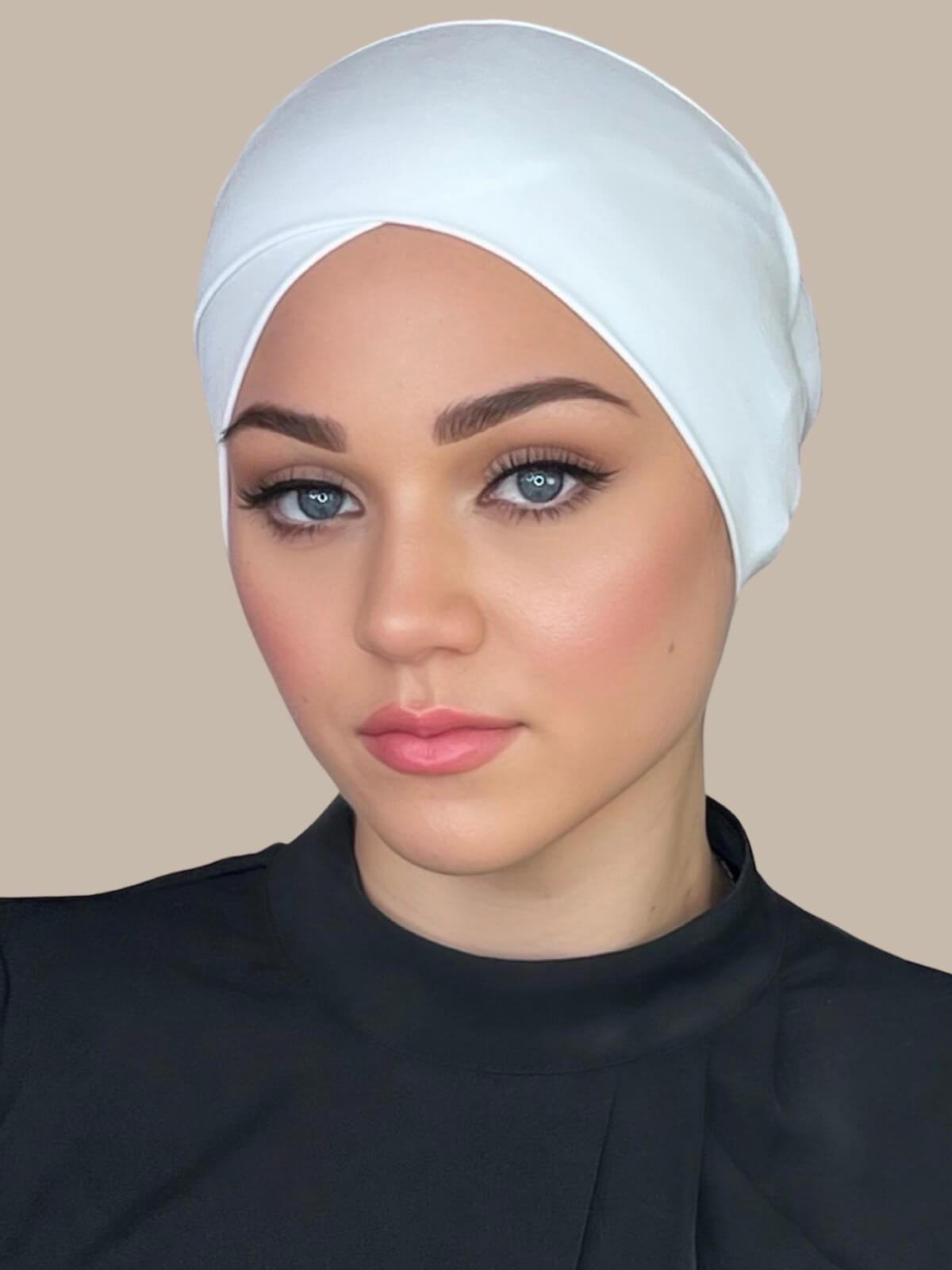 Premium Jersey Cross Front Underscarf - Soft & Breathable White Head Cover for Women - Perfect for Hijab, Prayer, and Everyday Comfort