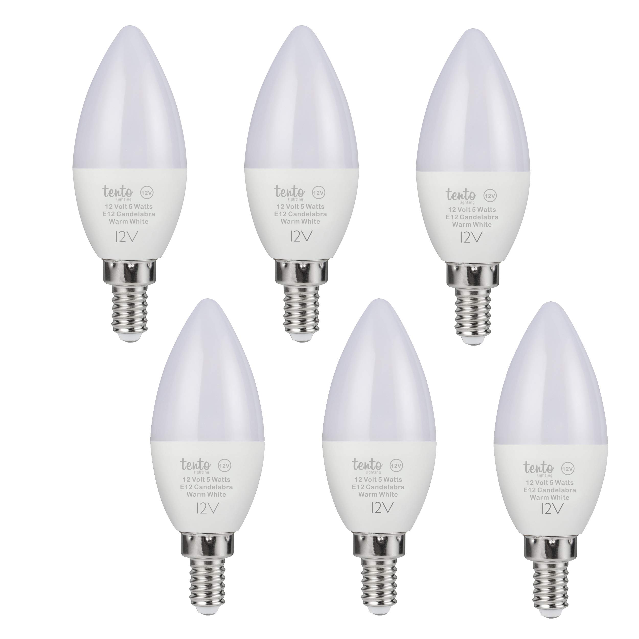 12V LED Candelabra Light Bulbs 6 Pack - E12 Base, Warm White 3000K, 270° Beam Angle - Perfect for Chandeliers, Wall Sconces, RV & Cabin Lighting - Energy Efficient Low Voltage Candle Bulbs for Cozy Ambiance