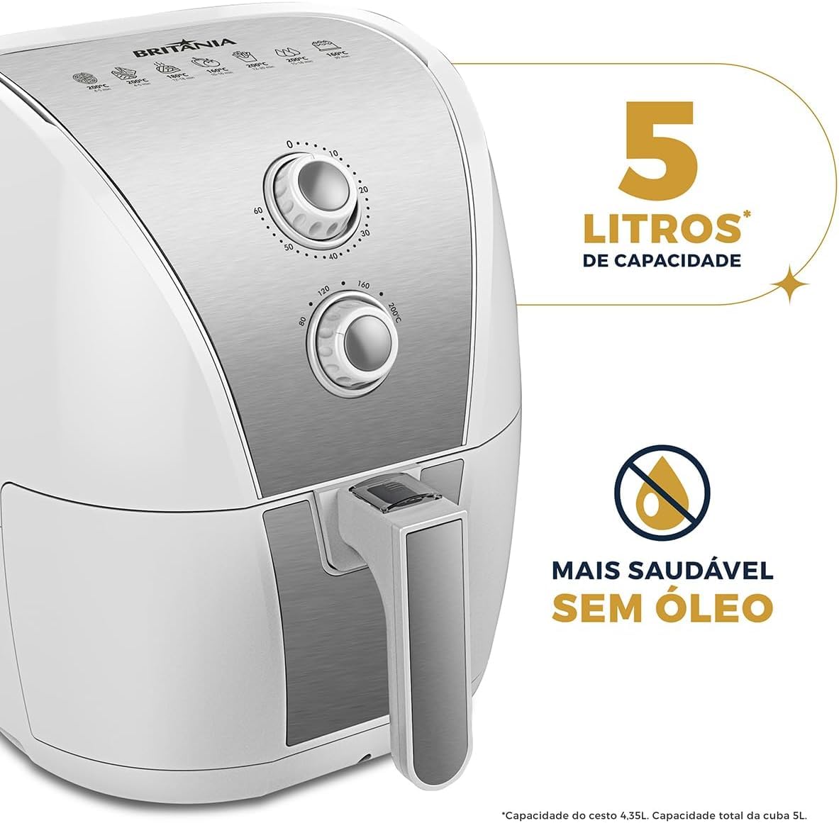 Britânia BFR40BI Redstone 5L Air Fryer 1500W 127V - Healthy Oil-Free Cooking for Family Meals, Snacks & Quick Meals