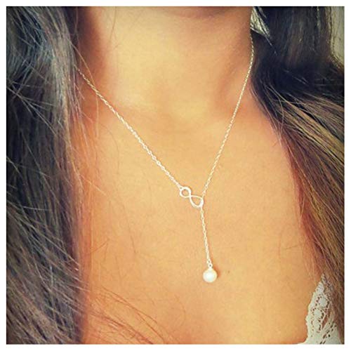 TseanYi Silver Pearl Pendant Necklace - Adjustable Y-Shaped Lariat Choker & Clavicle Chain Jewelry for Women & Girls | Perfect for Weddings, Parties & Everyday Wear