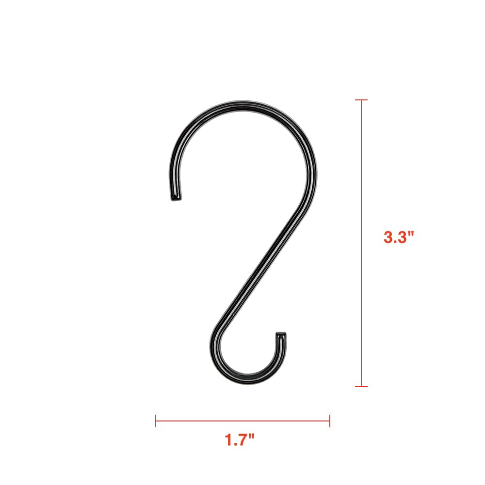 Utopia Alley Shower Curtain Rings - 12 Pack Rustproof Zinc S-Shaped Hooks for Bathroom (Black) | Durable Shower Accessories for Home & Hotel Use