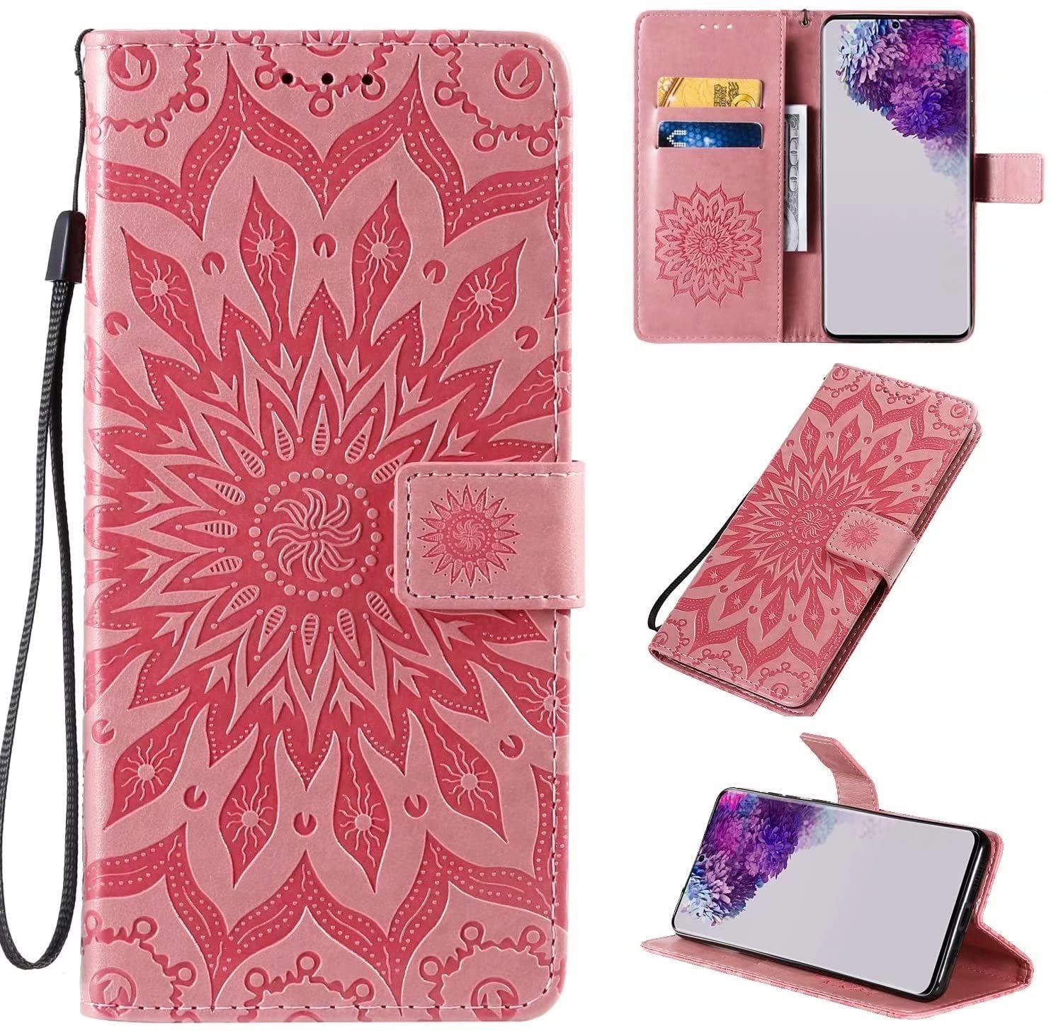 Premium Sunflower Leather Wallet Case for Huawei Mate 20 Pro - Magnetic Closure, Kickstand & Card Holder | Shockproof Flip Cover (Pink) | Perfect for Work, Travel & Everyday Protection