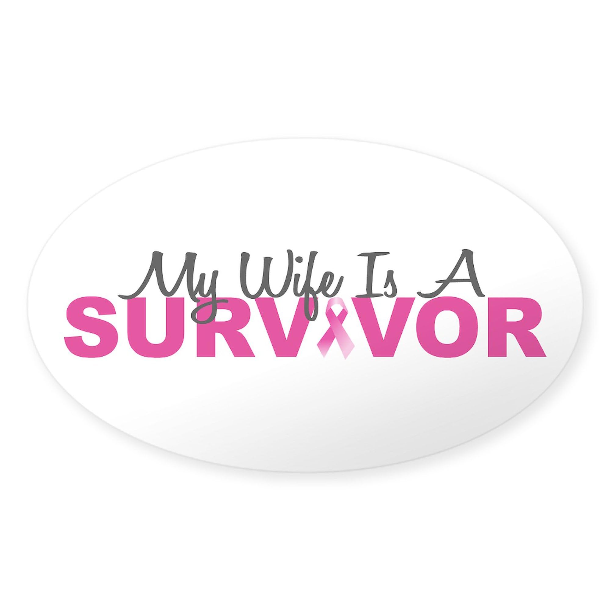 My Wife Is A Survivor Oval Car Bumper Sticker - Motivational Decal for Cars, Windows, Laptops - Perfect for Breast Cancer Awareness & Support Gifts