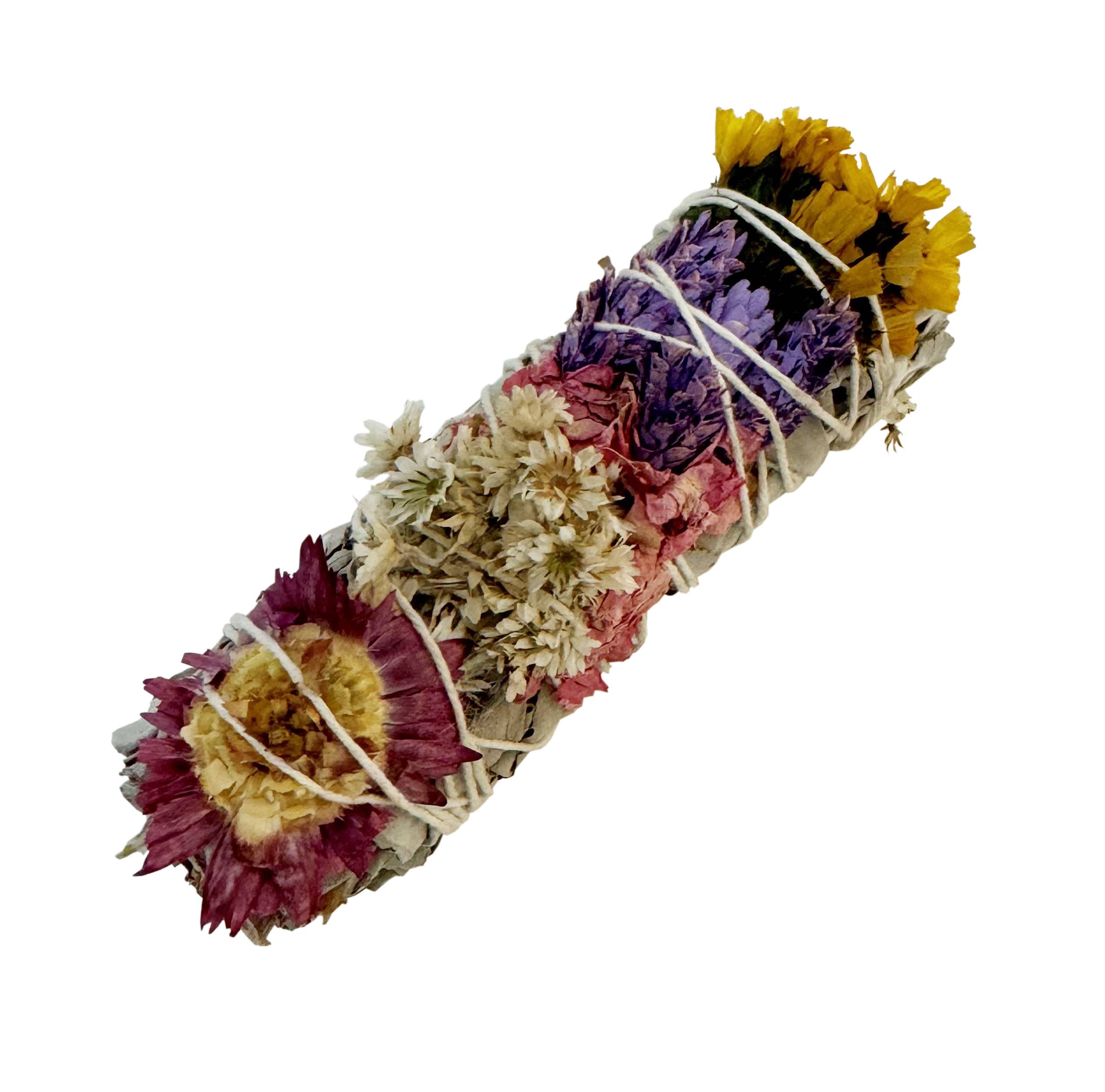 Andaluca 4-Pack Happy Floral Sage Smudge Sticks for Cleansing & Relaxation - Natural White Sage Bundles for Home, Yoga, Meditation & Spiritual Purification