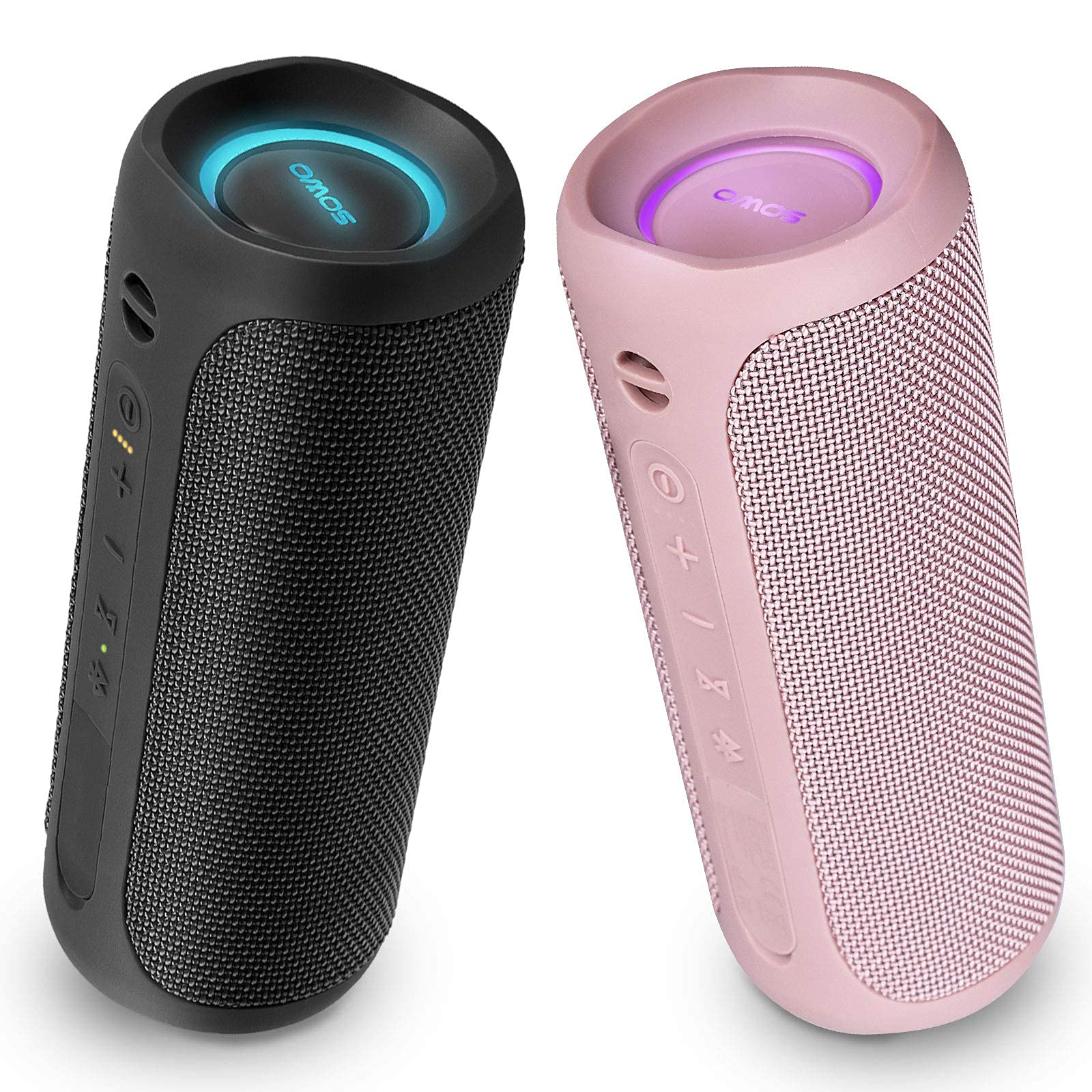 Portable Bluetooth Speaker with IPX7 Waterproof, 25W Stereo Sound & Bassboom Technology - Wireless TWS Pairing, 16H Playtime, LED Lights for Home, Outdoor, Pool Party & Travel (Black+Pink)