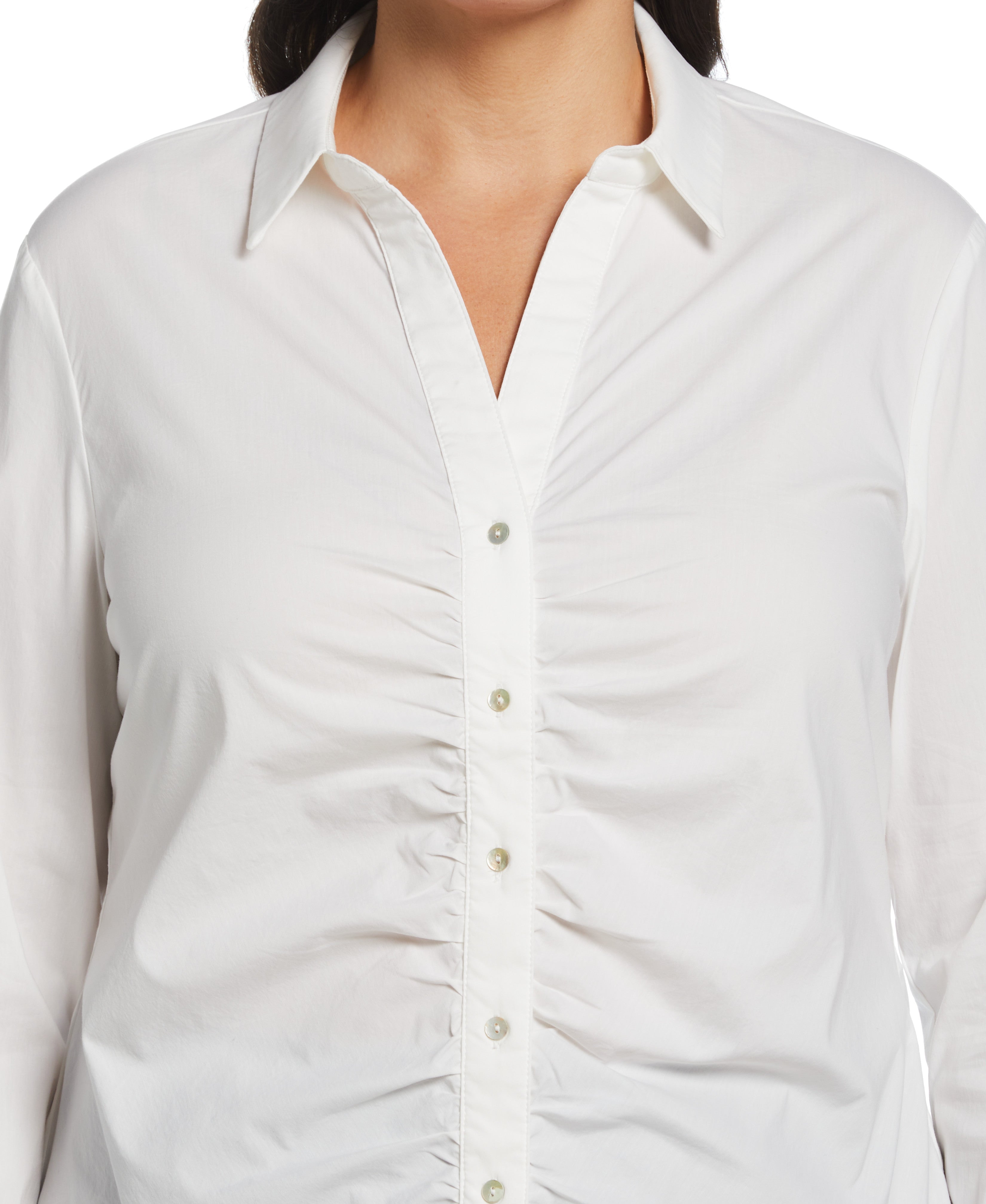 Plus Size Ruched Front Poplin Shirt for Women - Flattering Tunic Top with Stretch Comfort - Perfect for Office, Casual Outfits & Special Occasions