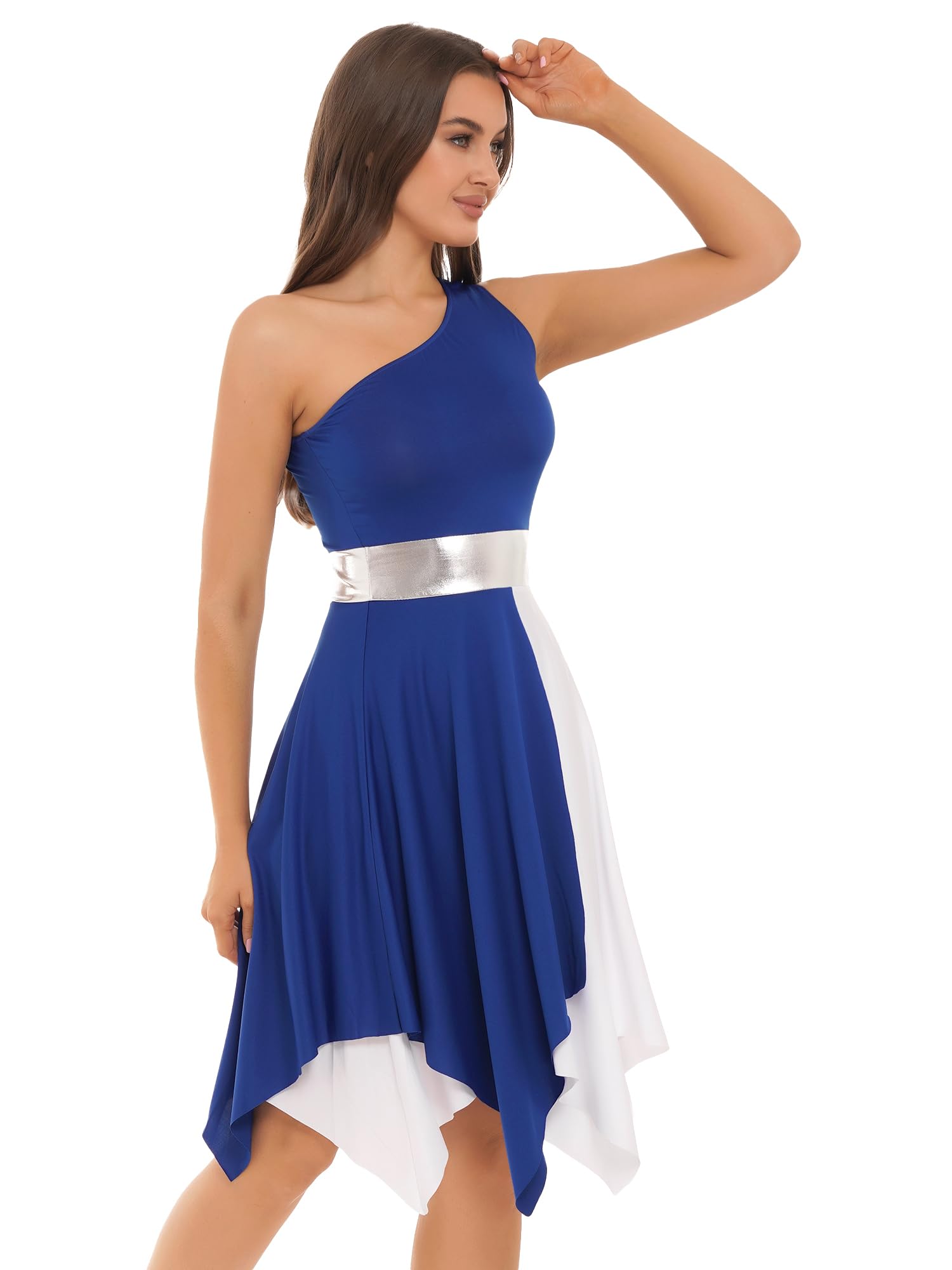 JEYPINMI Women's One Shoulder Liturgical Praise Dance Dress - Elegant Worship Lyrical Costume for Church Performances and Spiritual Events
