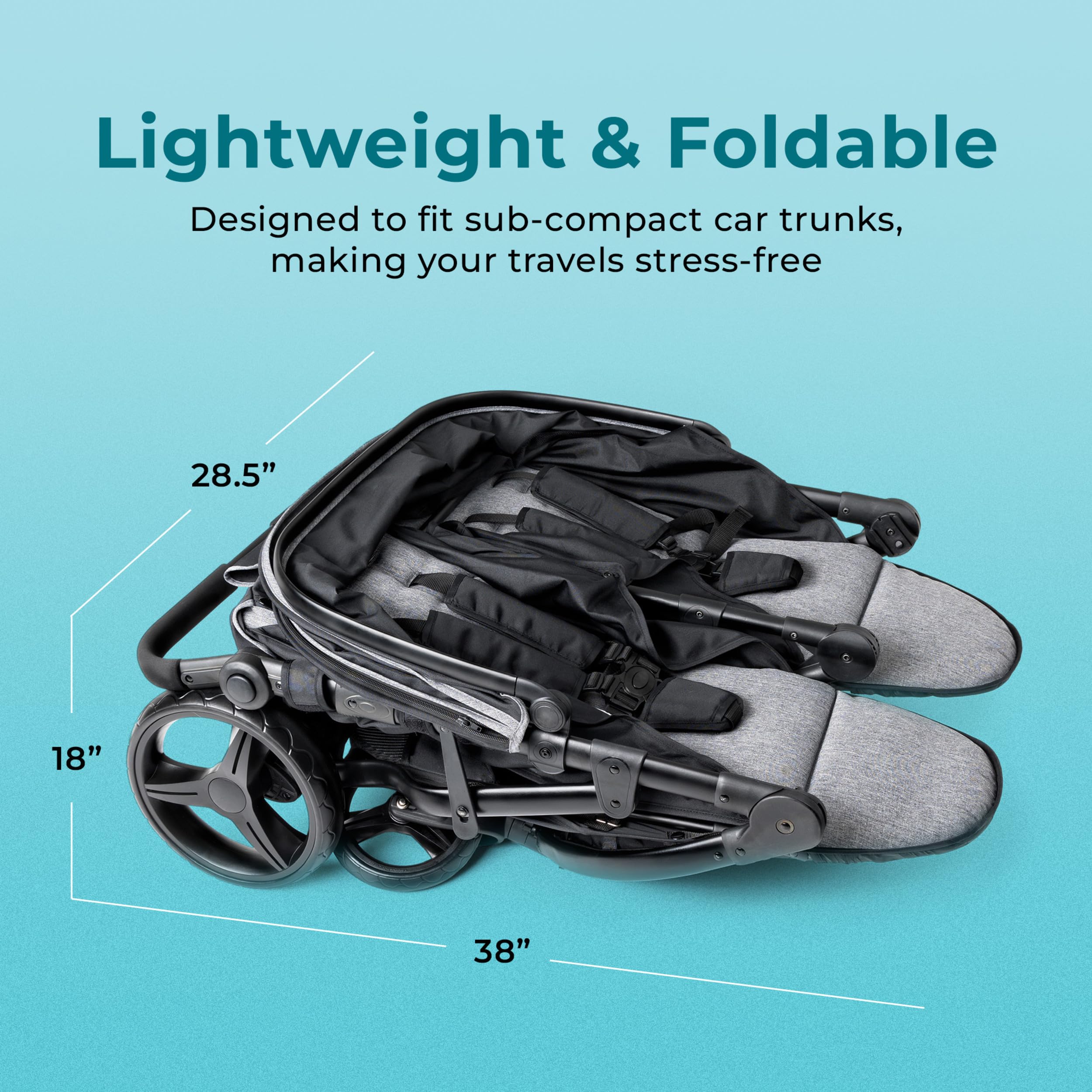 **Gaggle by Foundations Roadster Duo Side by Side Double Stroller - Lightweight Compact Stroller for Toddlers & Twins - Easy Fold & Maneuver - Amusement Park & Travel Approved - Black - Perfect for Shopping, Walks & Family Outings**