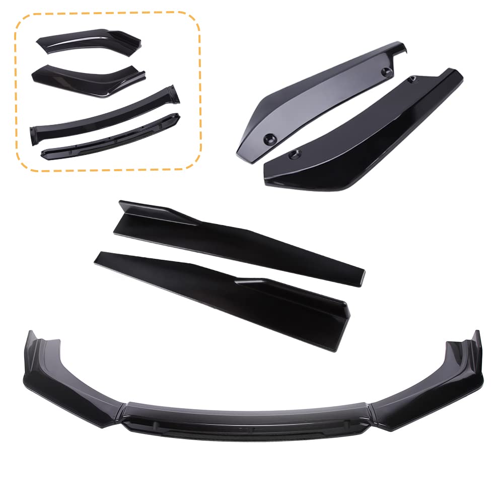 Universal Front Bumper Lip Protector & Rear Diffuser + Side Skirt Kit - Gloss Black Car Splitter Spoiler & Body Kit for Enhanced Style & Protection - Perfect for Sports Cars, Tuners & Street Racing Enthusiasts