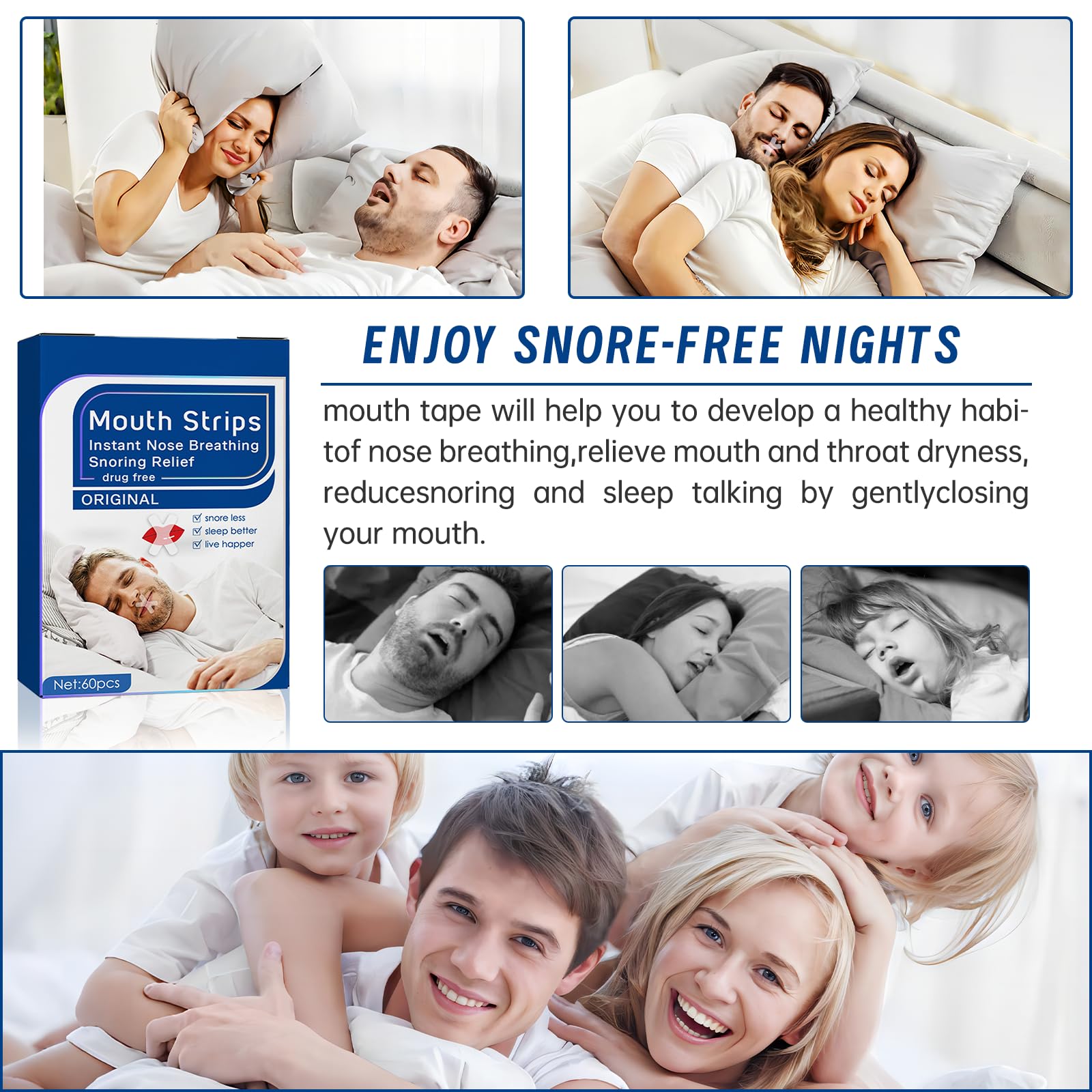120 Pcs Mouth Tape for Sleeping - Anti Snoring Strips, Helps Prevent Snoring & Promotes Nasal Breathing - Ideal for Better Sleep & Sleep Apnea Relief (Pack of 120)