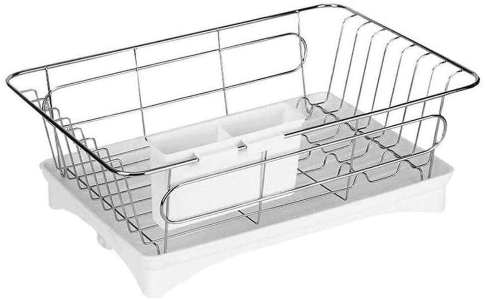 HongLianRiven Dish Drying Rack with Cutlery Holder & Drip Tray - Space Saving Kitchen Organizer for Plates, Bowls, Cups, Utensils & Chopsticks - Perfect for Countertop, Sink Side & Small Kitchen Storage