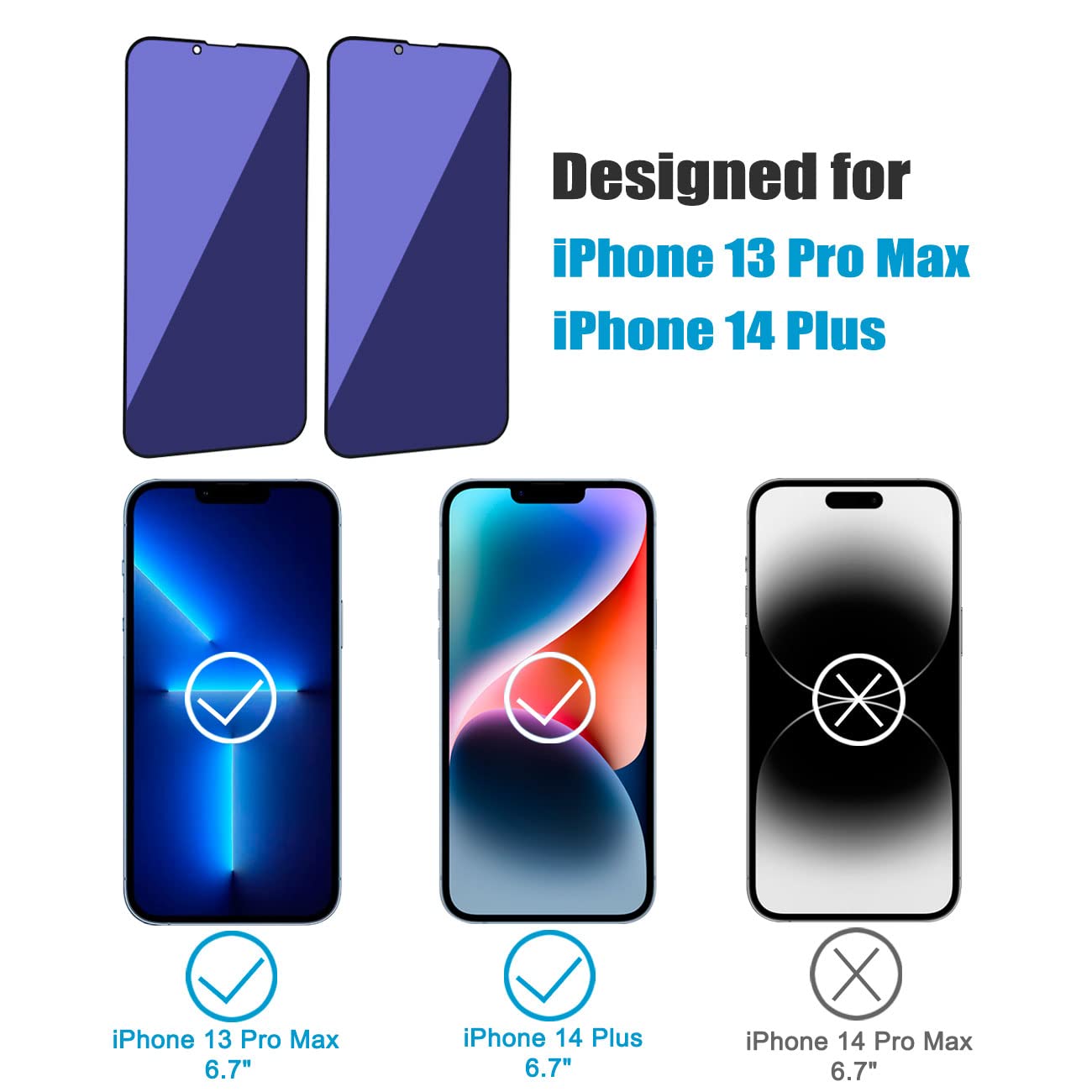 2 Pack iPhone 13 Pro Max & iPhone 14 Plus Screen Protector 6.7