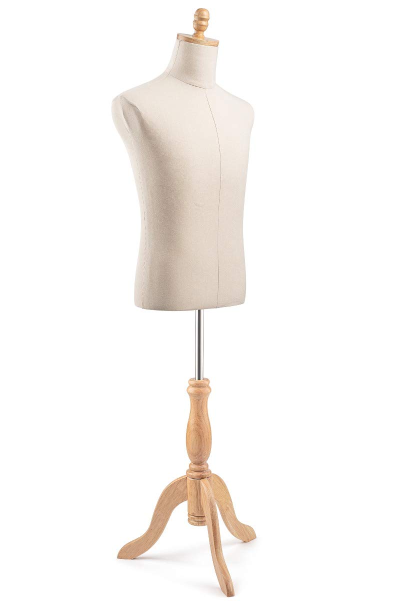 TSC Medium Natural Canvas Male Dress Form Mannequin on Wood Tripod - Perfect for Tailoring, Fashion Design, and Boutique Displays