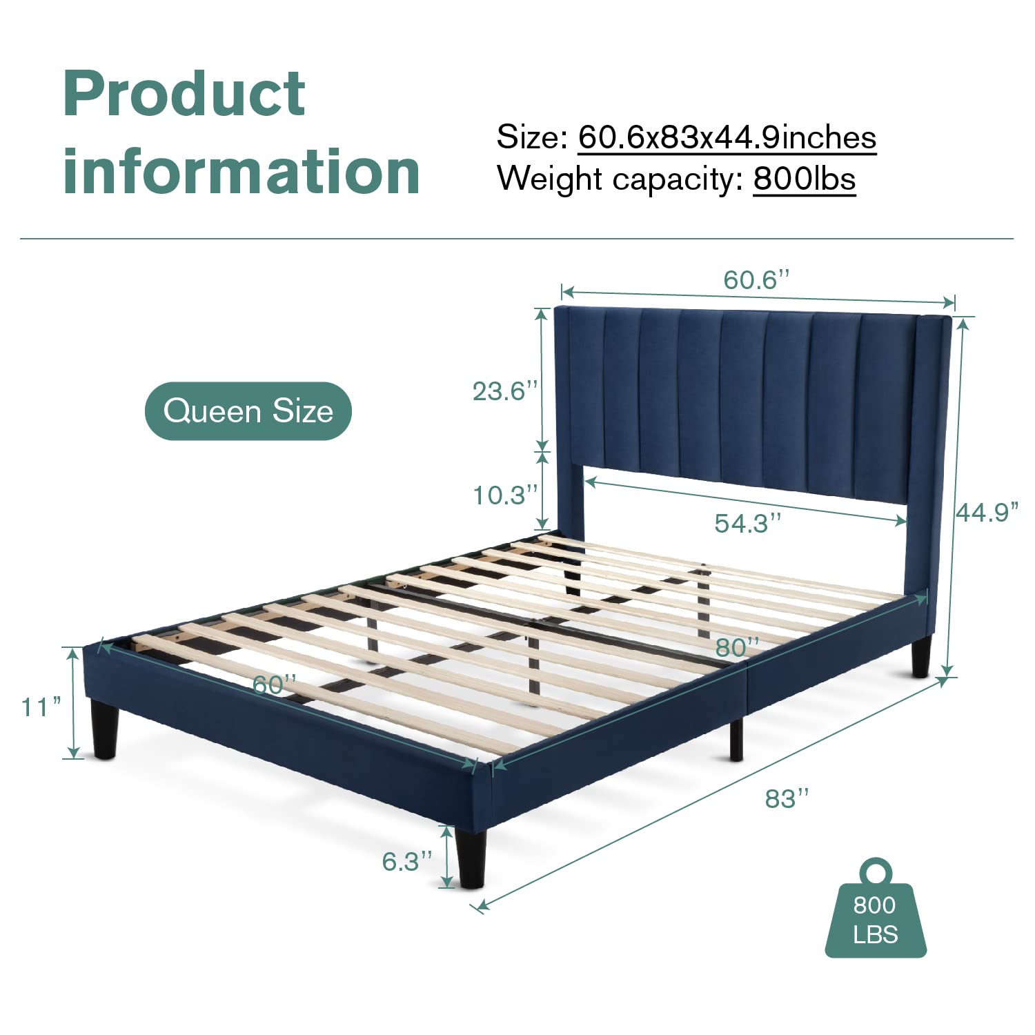 IMUsee Queen Size Velvet Upholstered Tufted Platform Bed Frame with Headboard - Sturdy Wooden Slats, No Box Spring Needed, Easy Assembly in Navy Blue | Perfect for Modern Bedrooms, Guest Rooms & Master Suites