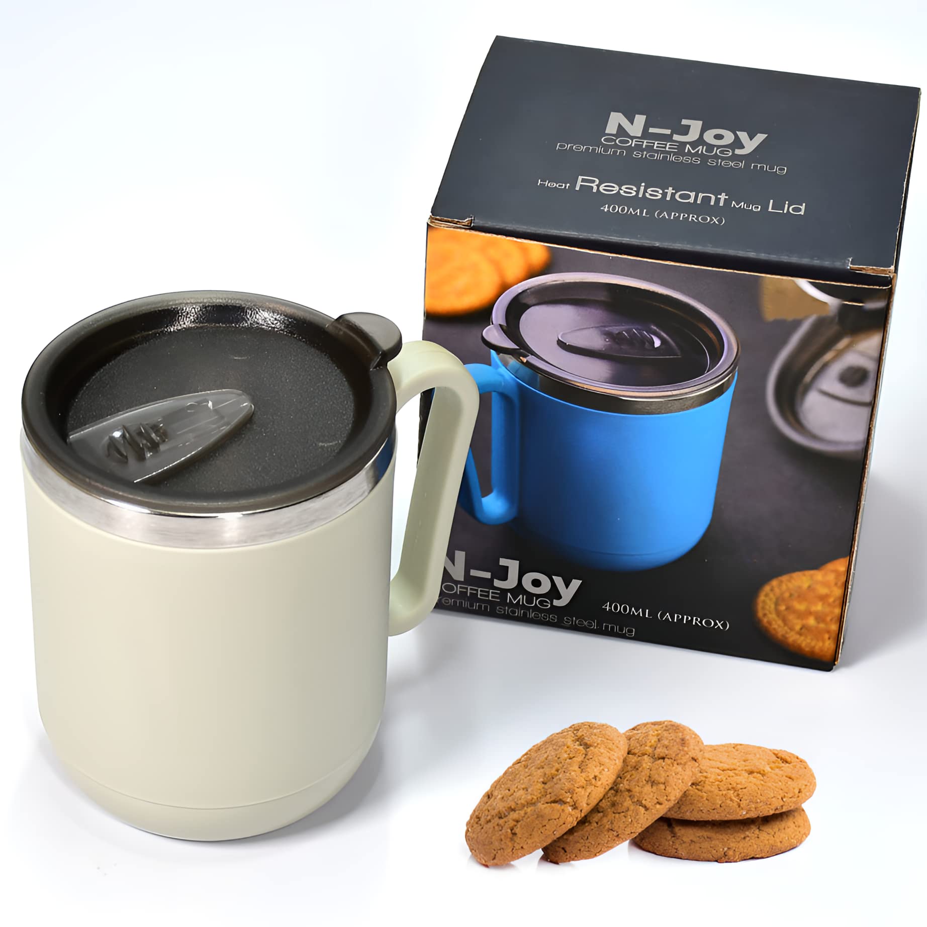 GANESH N-Joy Unbreakable Stainless Steel Travel Mug with Leak-Proof Lid - 400ml Insulated Coffee Thermos for Hot Tea, Cold Drinks & Milk - Perfect for Office, Camping & Car Commute
