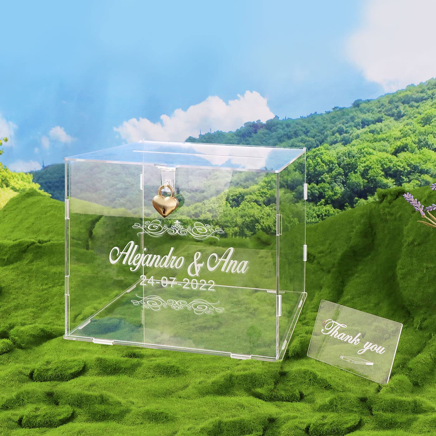 Personalized Acrylic Wedding Card Box with Lock & LED Lights - Elegant Money Gift Box for Wedding Reception, Graduation, Birthday & Baby Shower - Large Custom Wishing Well with Rhinestone Decoration (Perfect for Special Events & Cash Gift Collection)