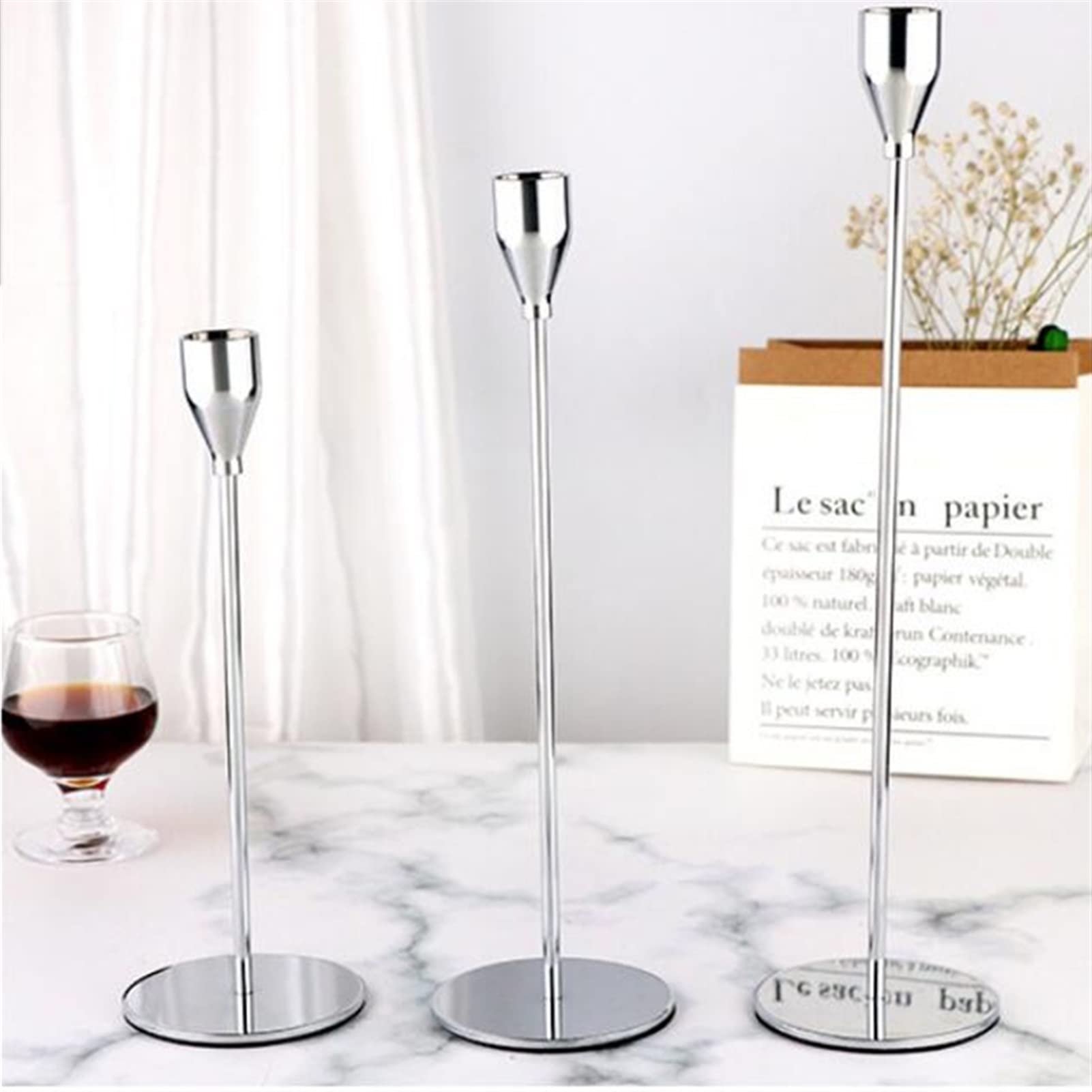 European Style Metal Candle Holders - Elegant Silver Candlesticks for Wedding, Bar Party, Living Room & Dining Table Decor - Perfect for Romantic Ambiance and Home Decoration