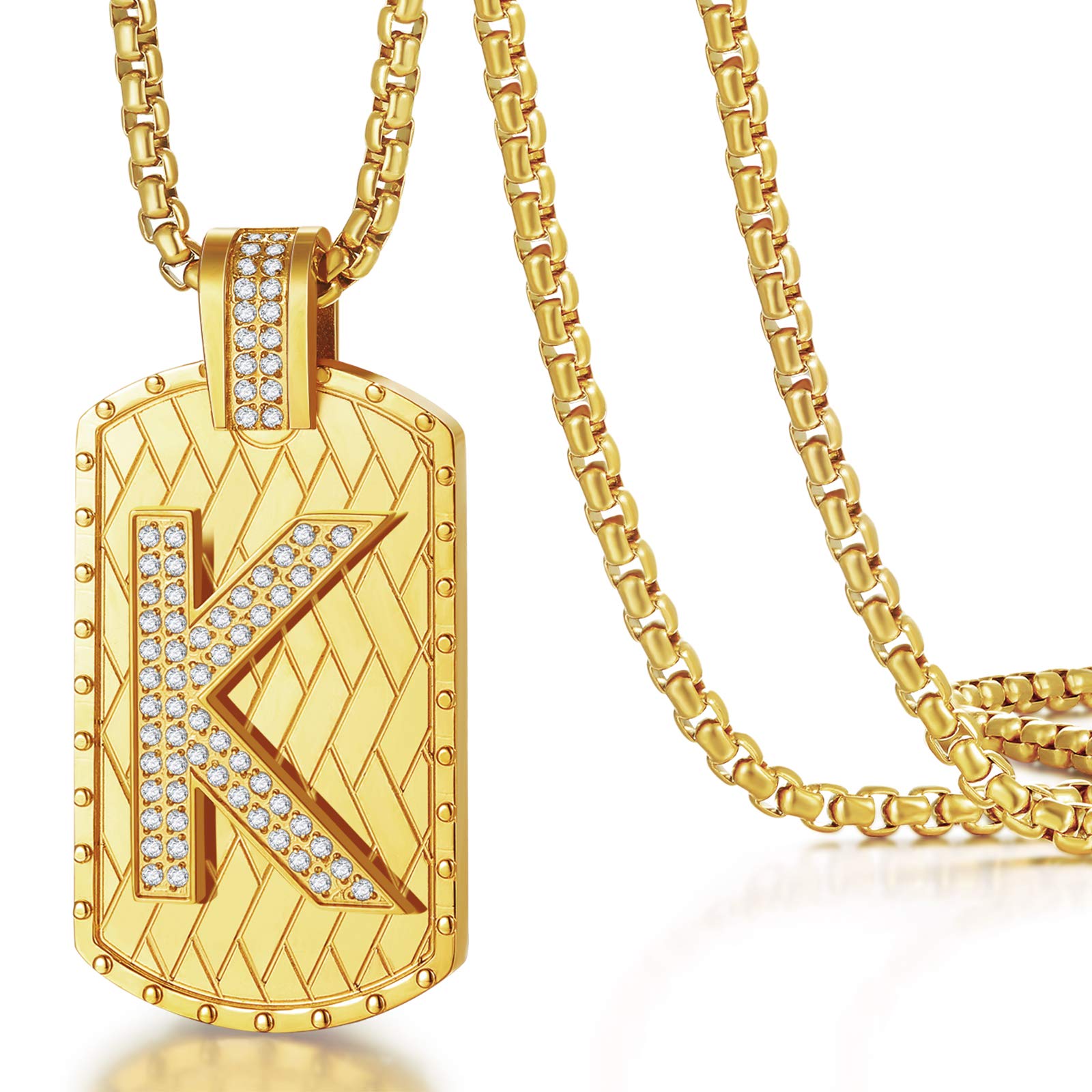 ETEVON Gold Plated Initial Necklace - Large Letter Pendant with Stainless Steel Chain for Men & Women | Hip Hop Jewelry Gift for Birthday, Father's Day, Husband, Boyfriend, Son | Perfect for Casual Wear, Date Night & Special Occasions