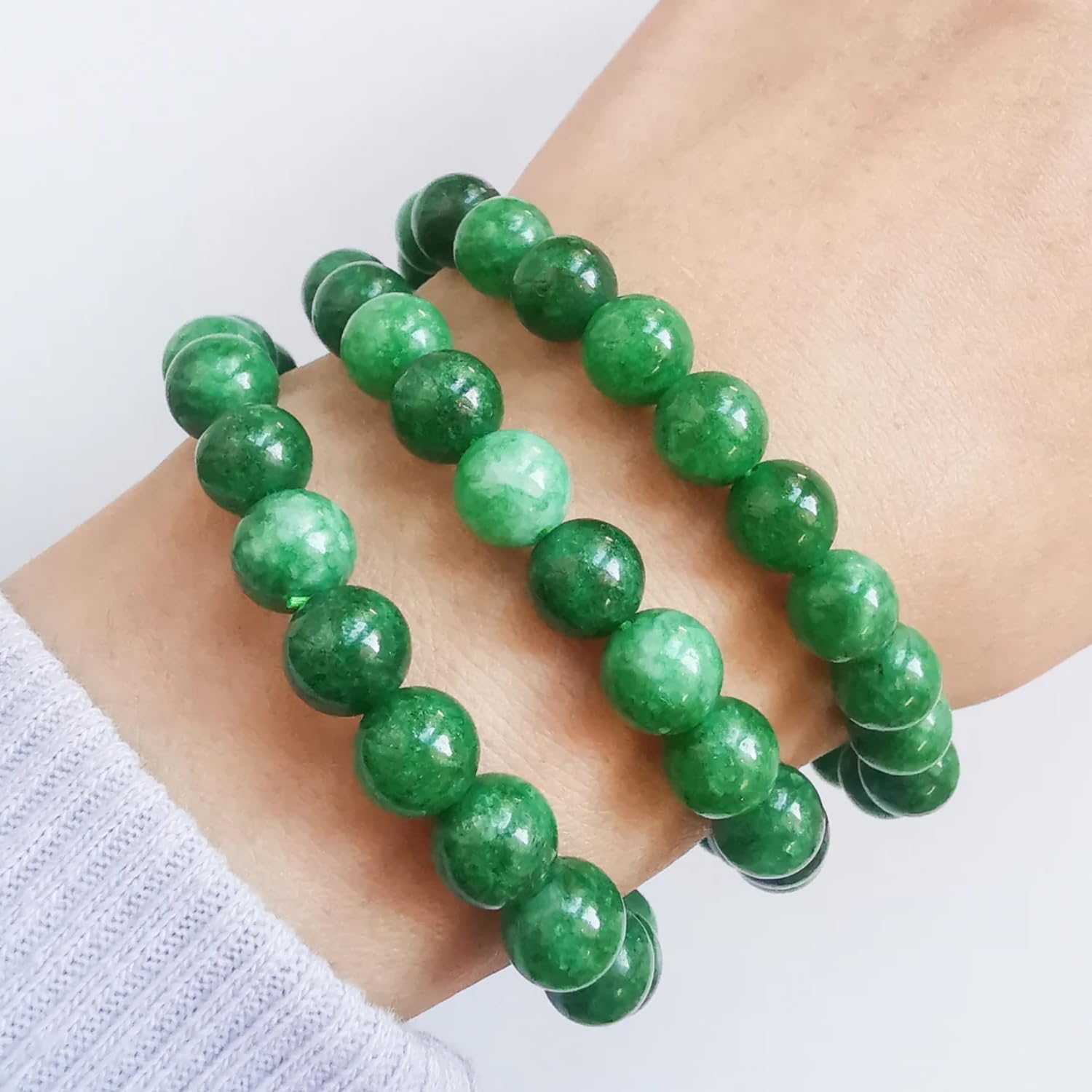 Handmade Beaded Bracelets for Men & Women - Natural Stone Crystal Yoga Stretch Elastic Energy Bracelet (8mm Jade, Stone of Prosperity) - Perfect for Meditation, Yoga, Gifts & Positive Energy Jewelry