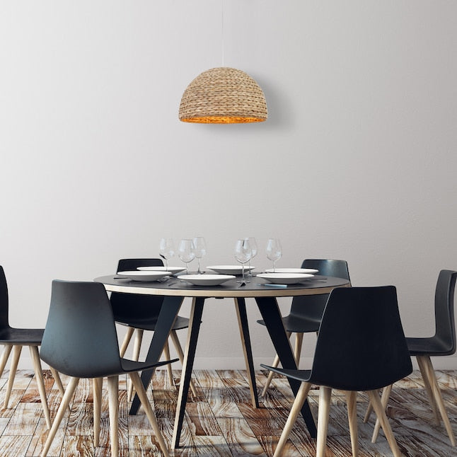 Natural Woven Wicker Plug-In Swag Pendant Light with 22W Bulb - Perfect for Farmhouse, Boho, and Rustic Home Decor