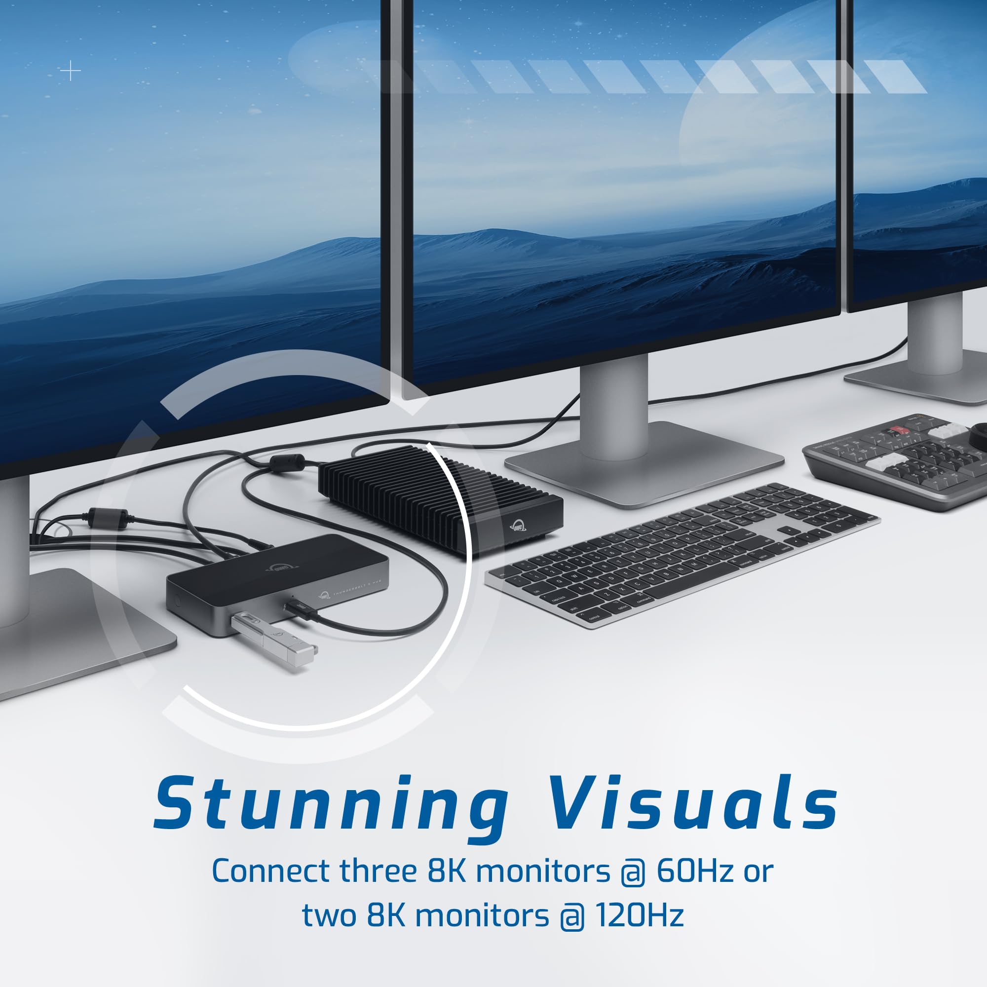 OWC Thunderbolt 5 Hub with 3 Ports - 80/120Gb/s Speed, 140W Power Delivery, Supports 3x 8K Displays - Compatible with Mac, PC, Thunderbolt 5/4/3 & USB4 - Perfect for Home Office, Video Editing & Gaming Setup