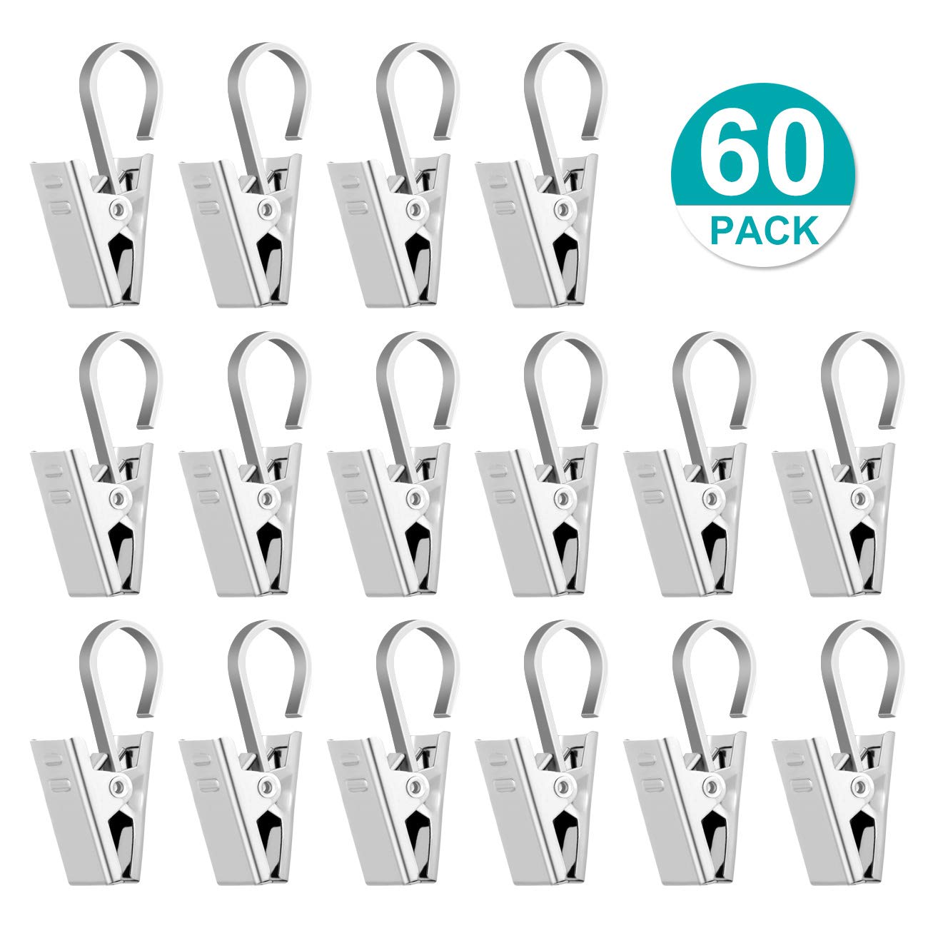 60pcs Stainless Steel Curtain Clips with Hooks - Heavy Duty Curtain Hanging Clips for Drapes, String Lights, Photos & Party Decorations - Perfect for Home, Wedding, Baby Shower and Holiday Decor