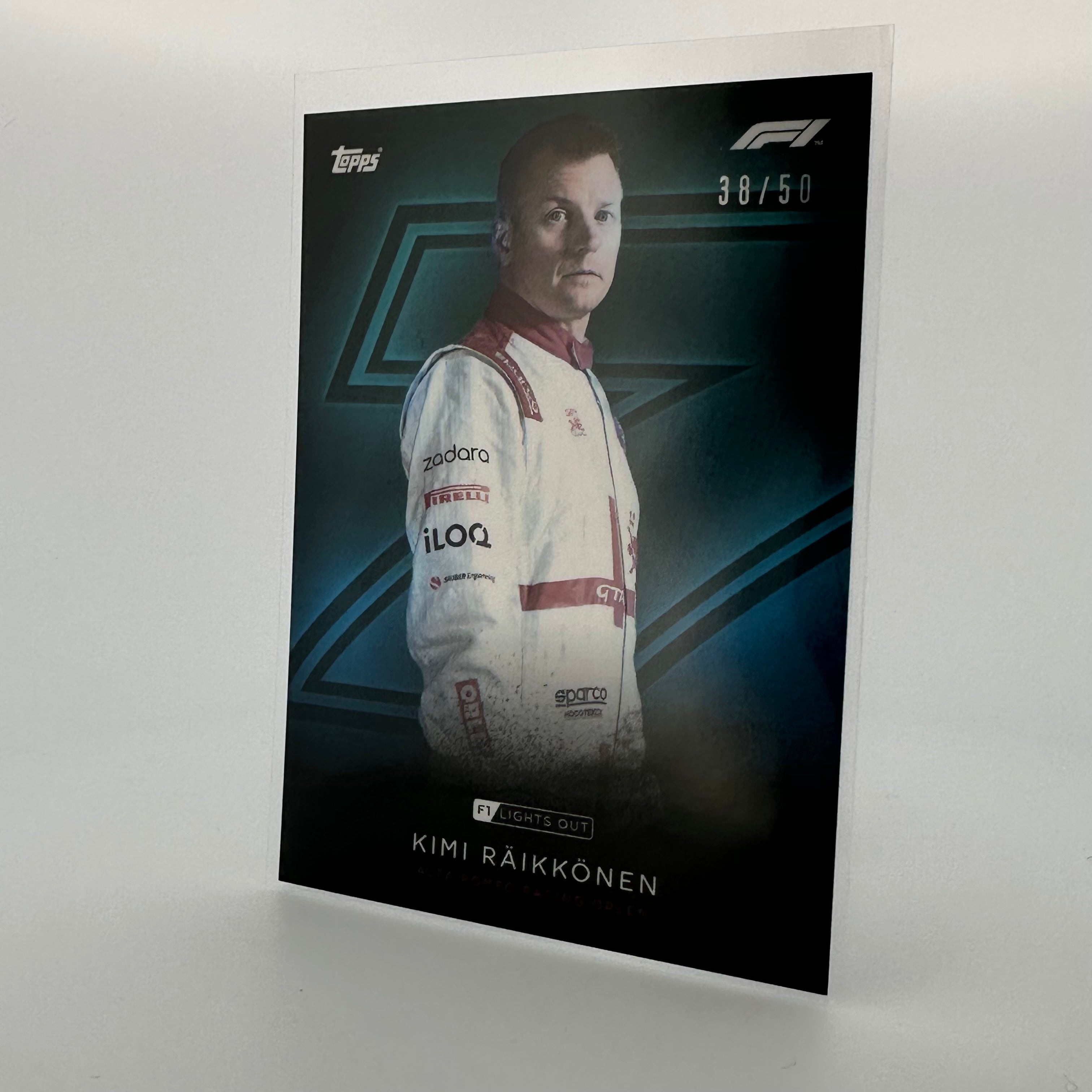 Kimi Raikkonen 38/50 Formula 1 Driver Aqua Parallel Collectible Trading Card - Perfect for F1 Fans, Collectors, and Sports Memorabilia Enthusiasts