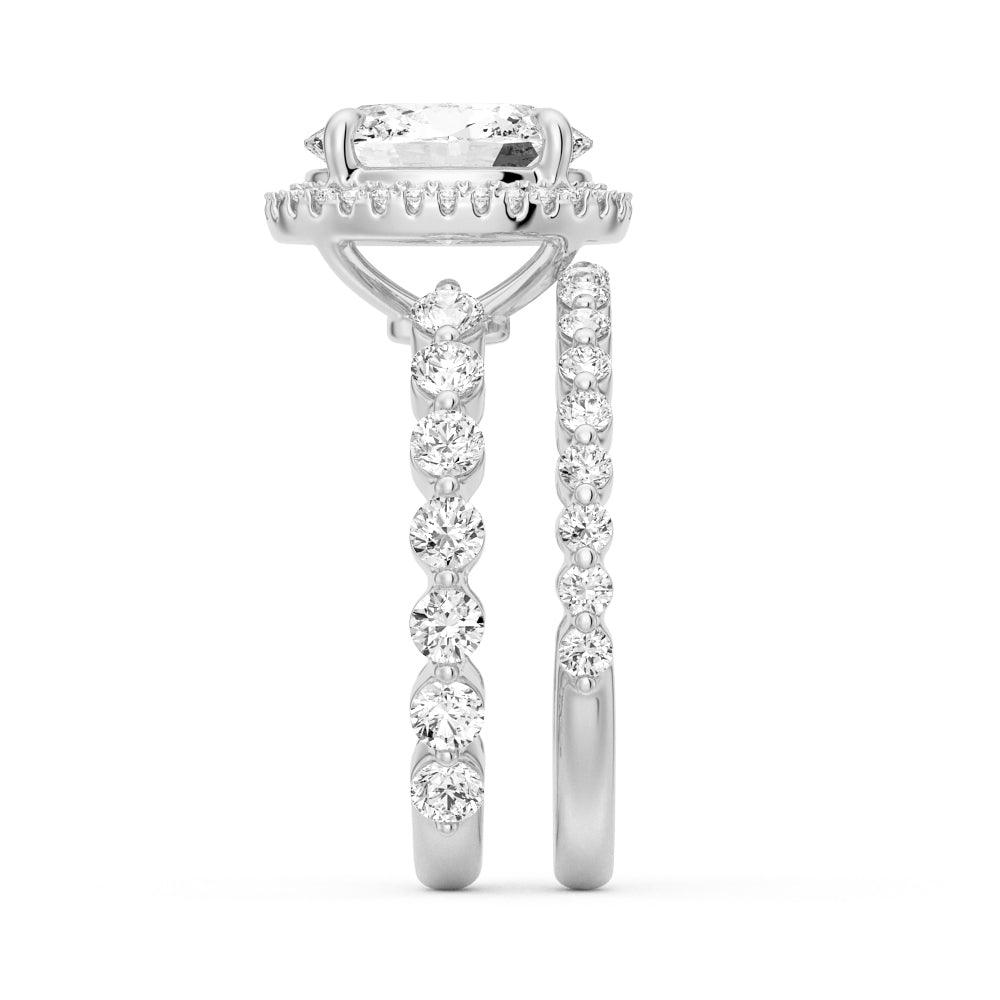 Oval Halo Pavé Shared Prong Band Moissanite Engagement Ring - Perfect for Proposals, Weddings & Anniversary Gifts