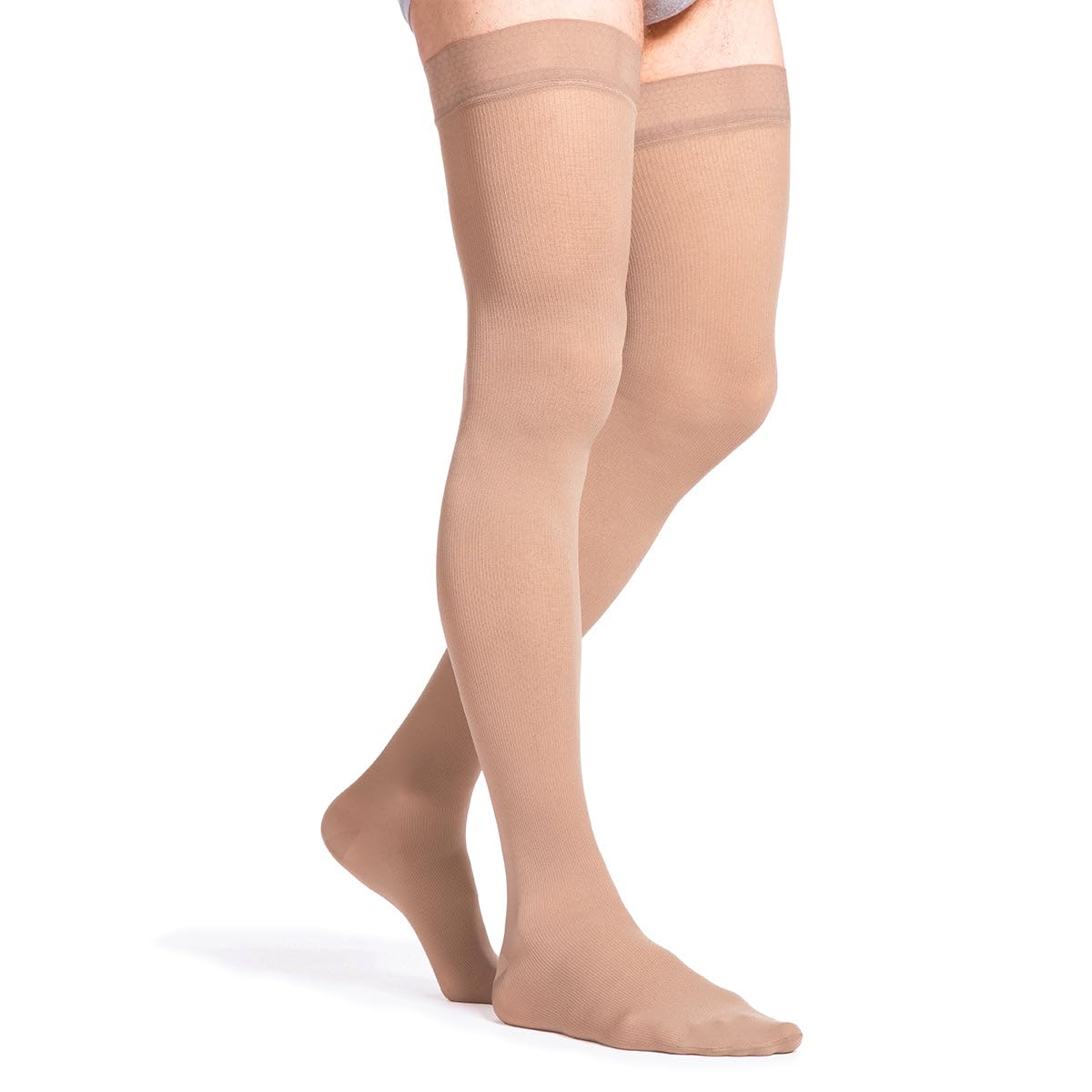 Men's 20-30 mmHg Compression Thigh High Stockings with Grip Top - Sigvaris Essential 862 Opaque Closed Toe Medical Socks for Varicose Veins & Circulation - Perfect for Travel, Work & Post-Surgery Recovery (Crispa ML Long)