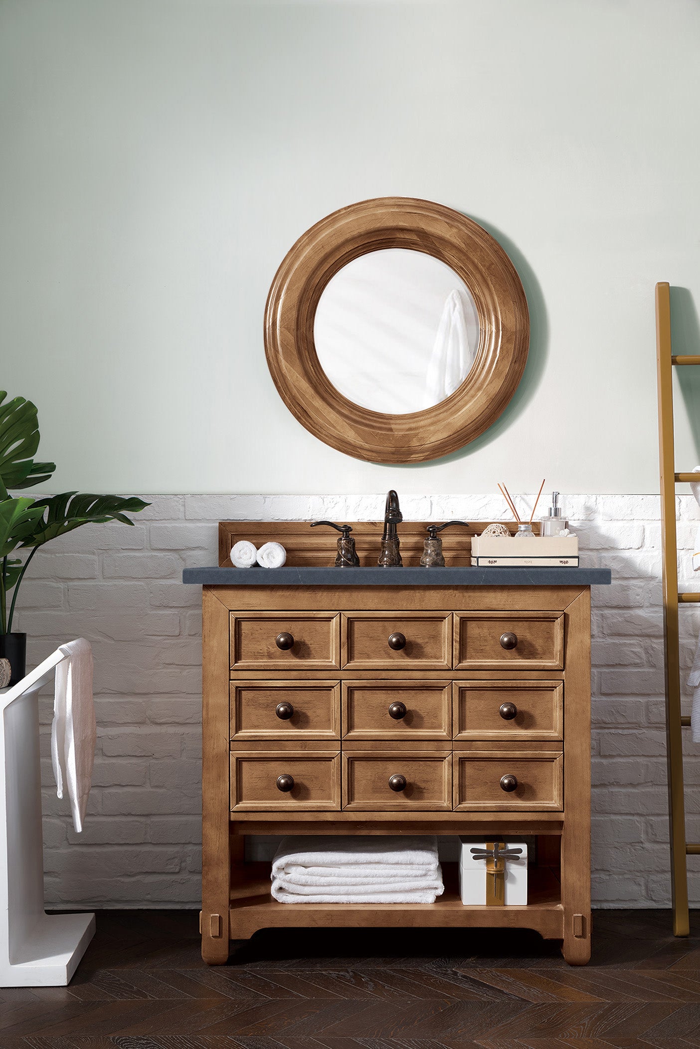 Malibu 36 Inch Single Bathroom Vanity with Honey Alder Wood & 3CM Charcoal Soapstone Quartz Top - Perfect for Modern Master Bathrooms & Powder Rooms