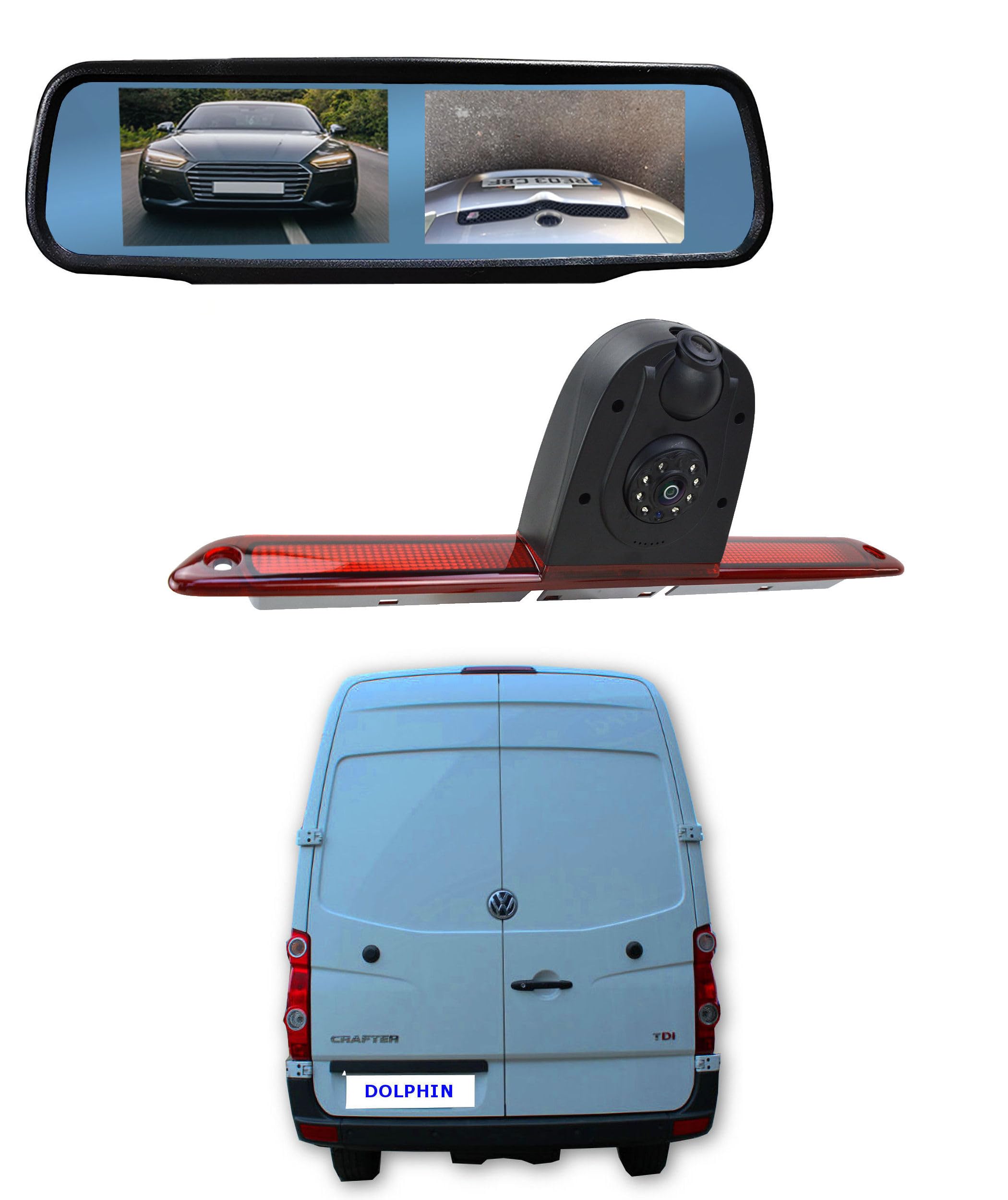 Dolphin Automotive Dual Rear View Parking Reversing Brake Light Camera for Mercedes Sprinter Van 2007 & Newer Models - 4.3