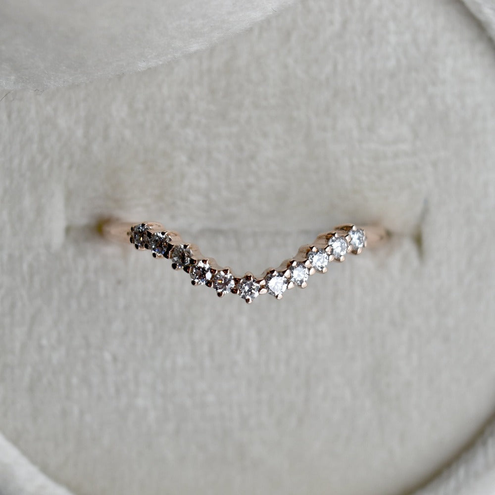 Ida Diamond Curved Wedding Band Ring - 14K White Gold Dainty Stackable Ring for Women - Perfect for Engagement, Anniversary & Everyday Elegance