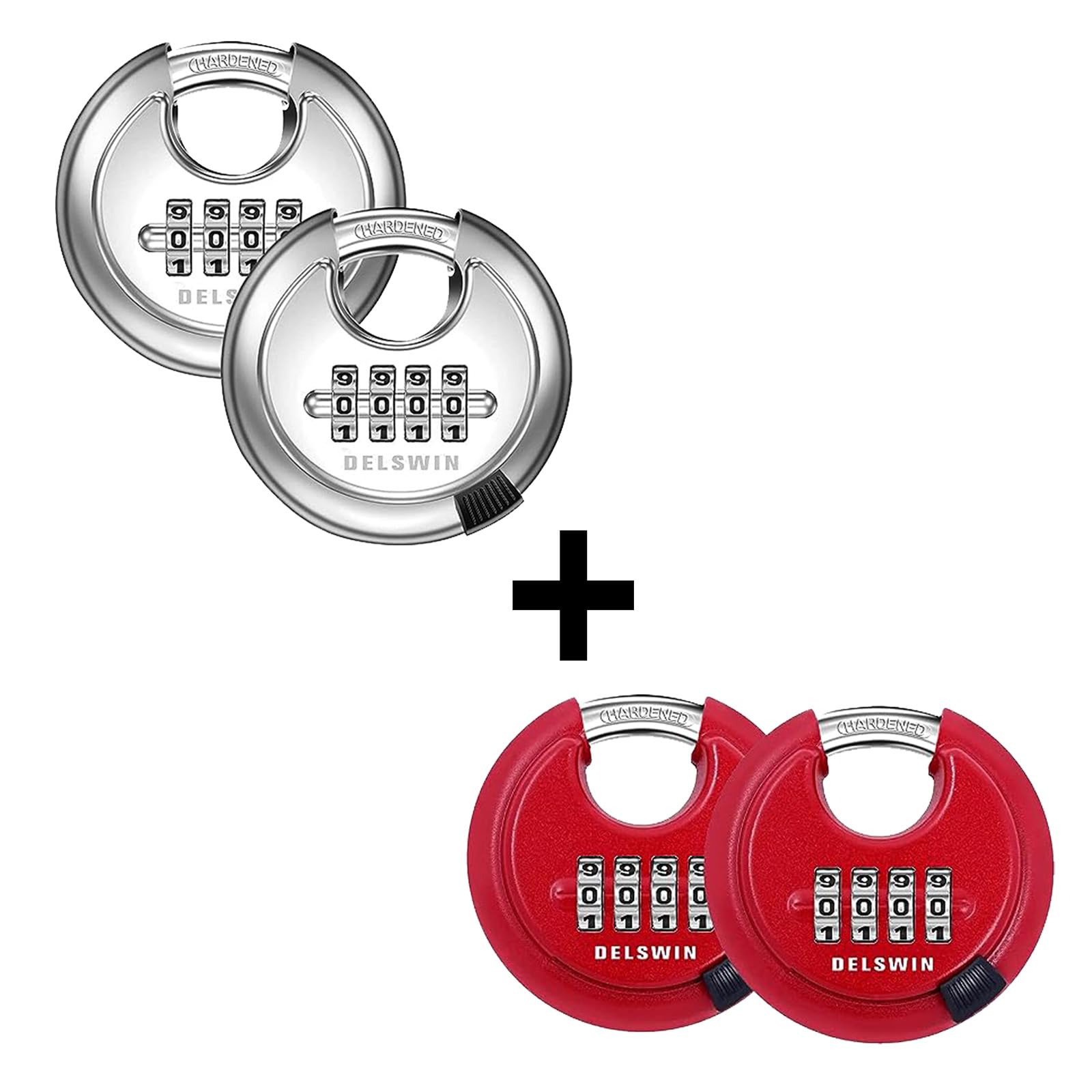 High Security Disc Combination Padlock - Silver & Red - Ideal for Lockers, Gym Bags, Toolboxes & Outdoor Use