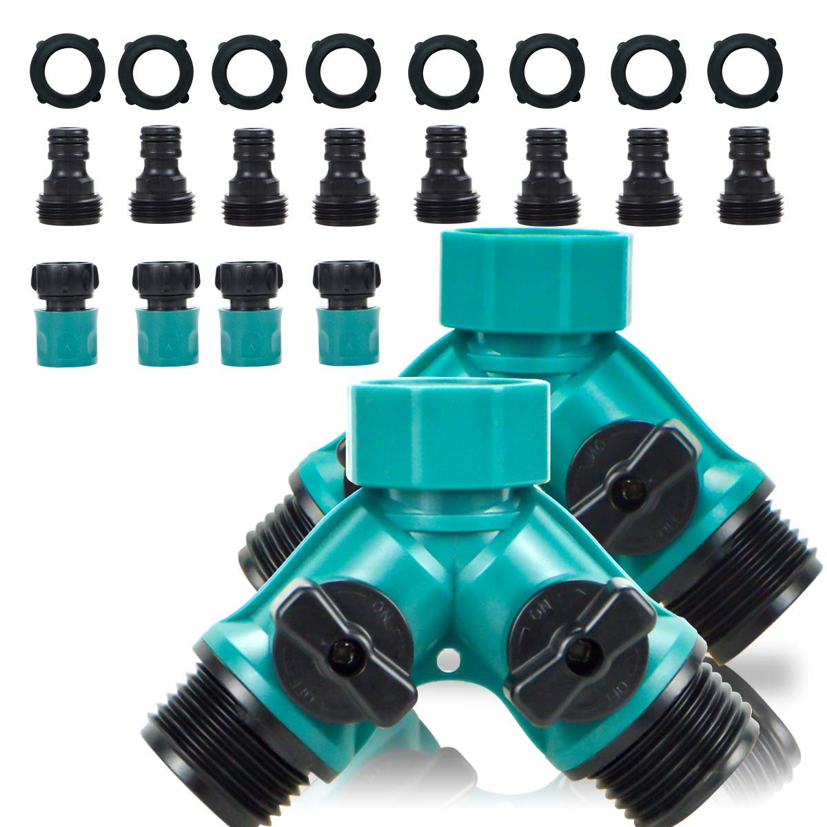 JUSONEY 2-Way Garden Hose Splitter with Valves - for Faucets & Watering Equipment