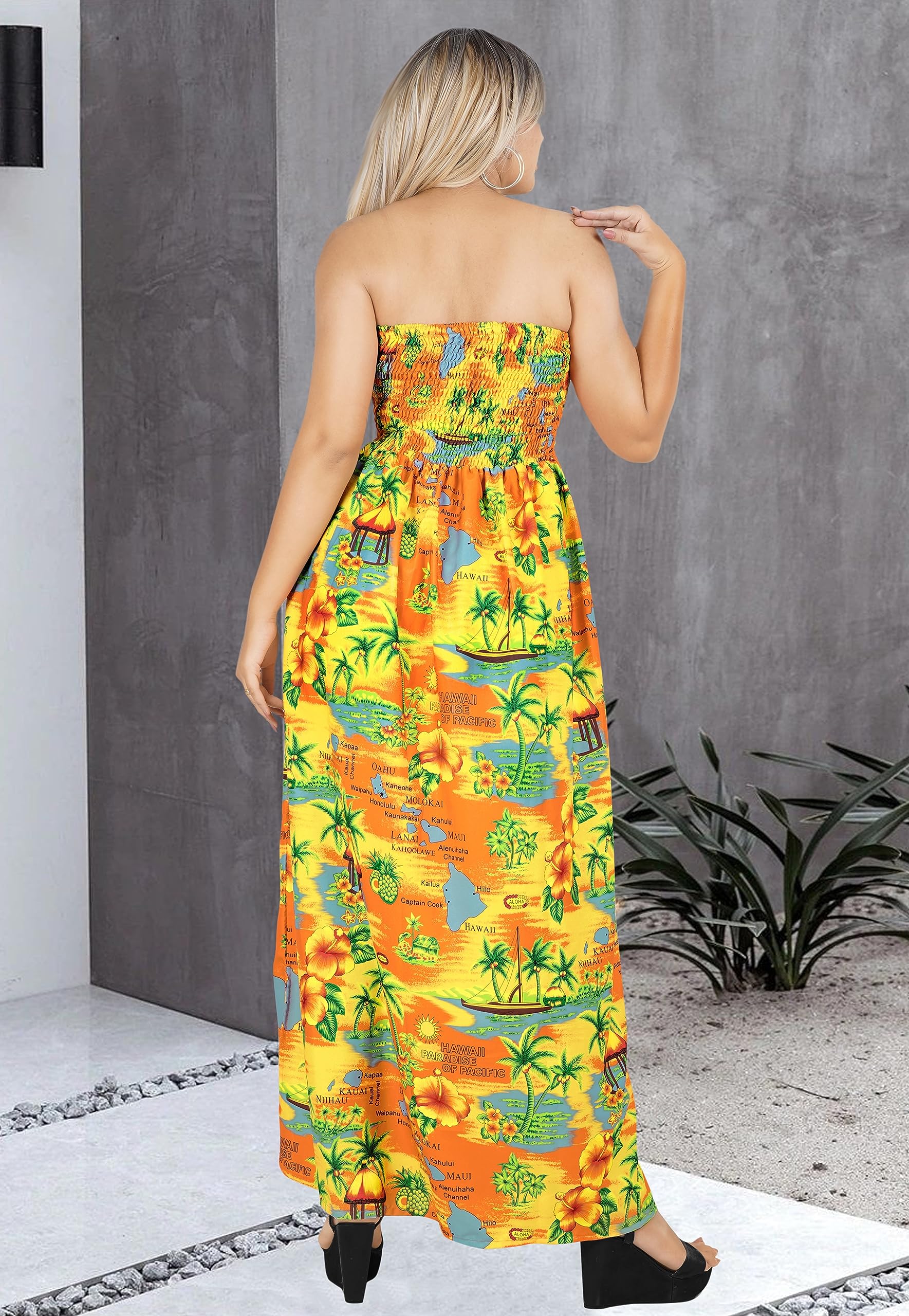 LA LEELA Women's Tube Maxi Dress - Flowy Boho Chic Summer Beach Dress for Vacation, Party & Casual Wear