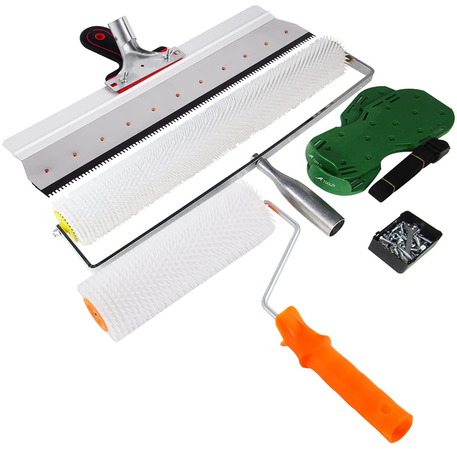 MXBAOHENG Self-Leveling Cement Tool Kit - Stainless Steel Spike Roller, Spiked Shoes & Scraper for Perfect Concrete Floors | DIY Floor Leveling & Construction Tools for Home Renovation Projects