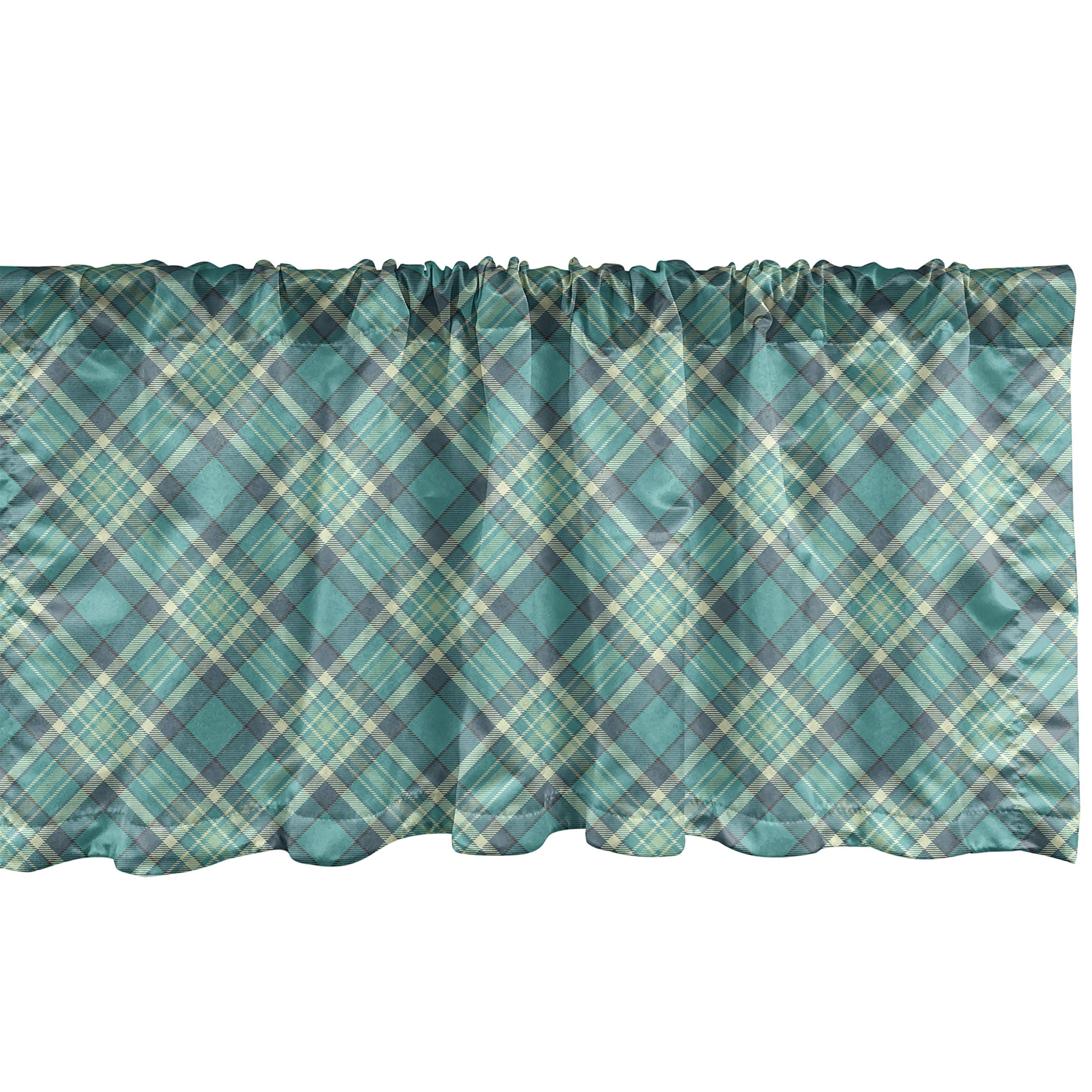Ambesonne Brown Plaid Window Valance - Classic Checkered Design Kitchen & Bedroom Curtain Valance with Rod Pocket, 54x12 Inches, Seafoam Pale Teal - Perfect for Farmhouse, Cottage & Rustic Home Decor